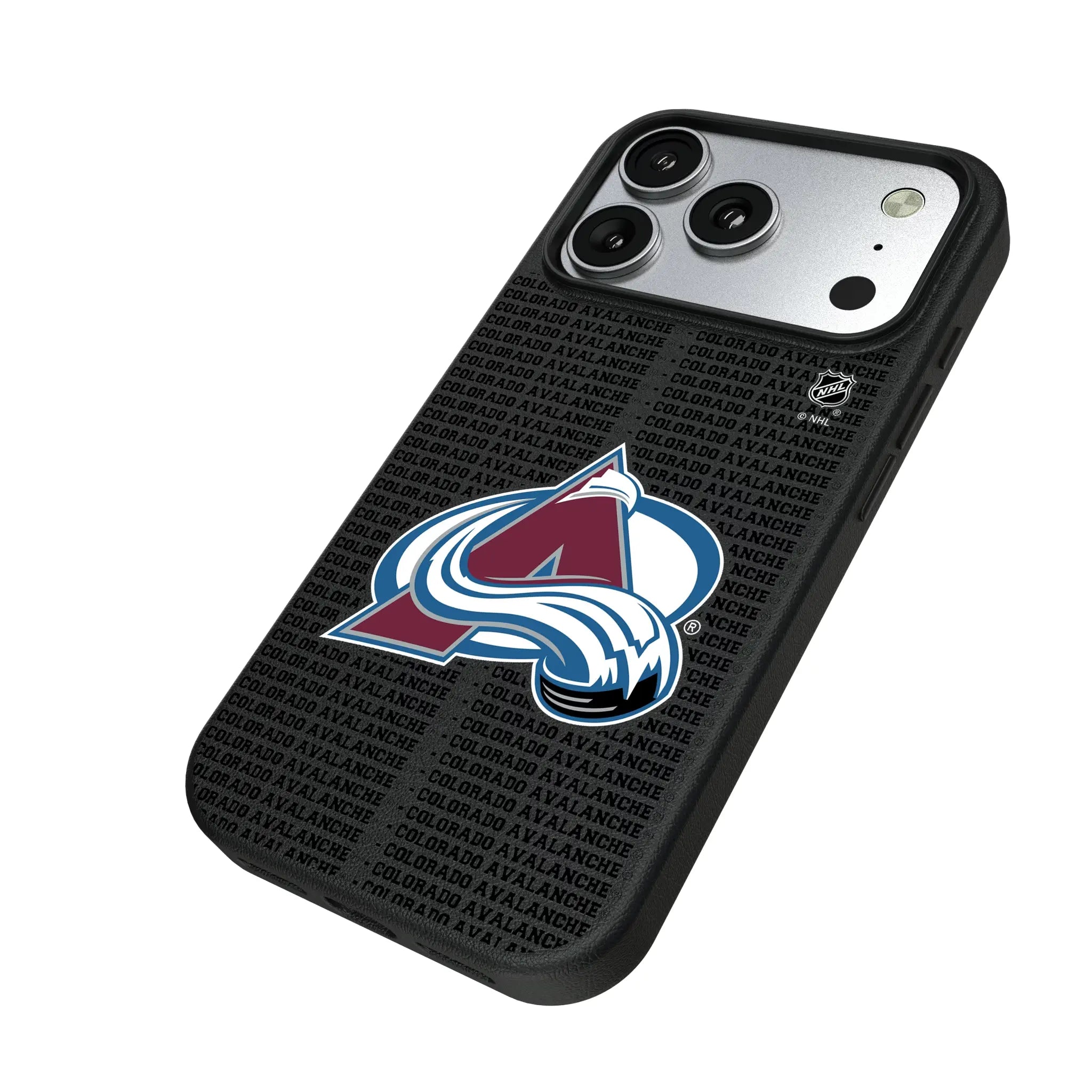 Colorado Avalanche Text Backdrop iPhone MagSafe Compatible Phone Case for Apple iPhone - Isometric View#Device_iPhone 17 Pro