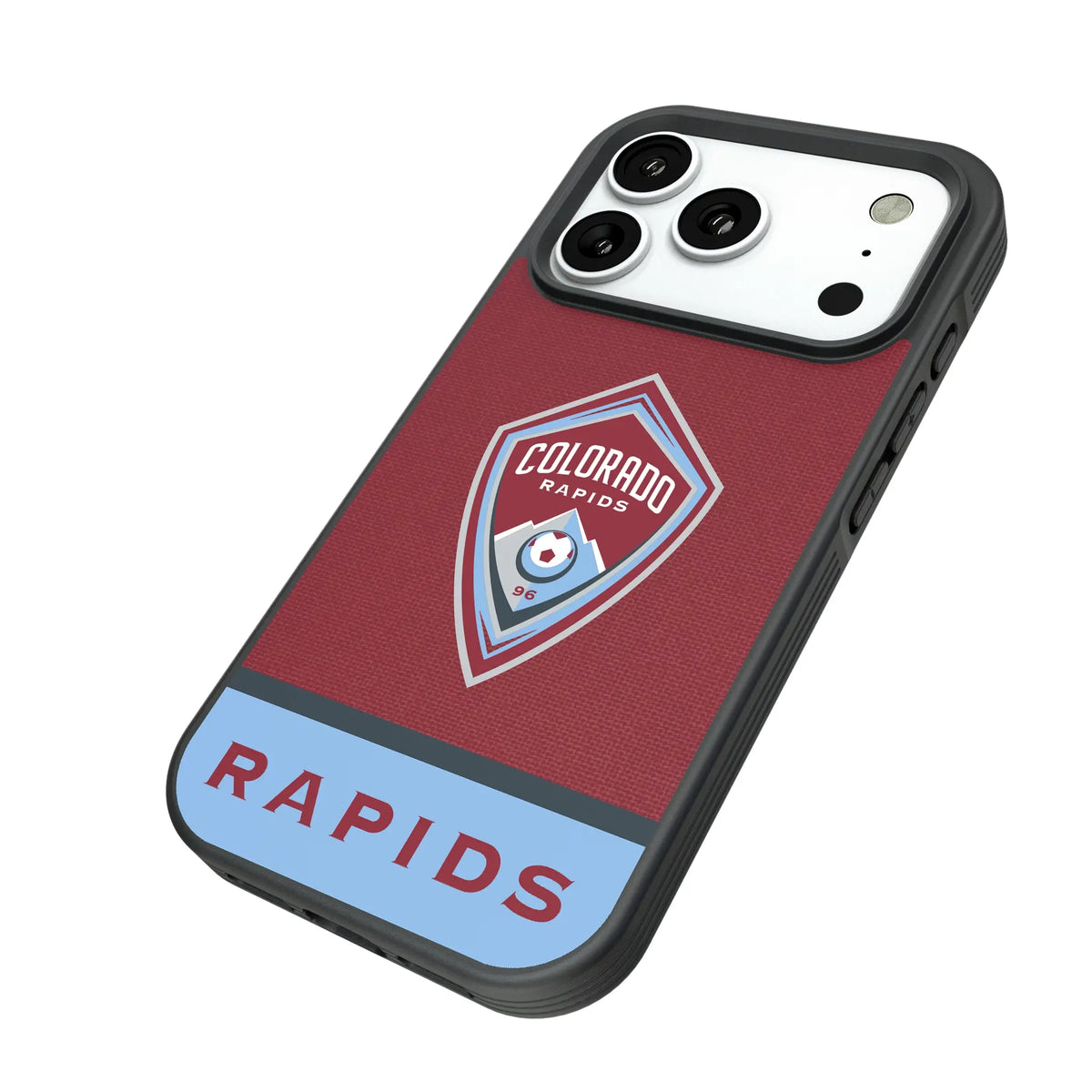 Colorado Rapids Endzone Solid iPhone Bump Phone Case for Apple iPhone - Isometric View#Device_iPhone 18 Pro