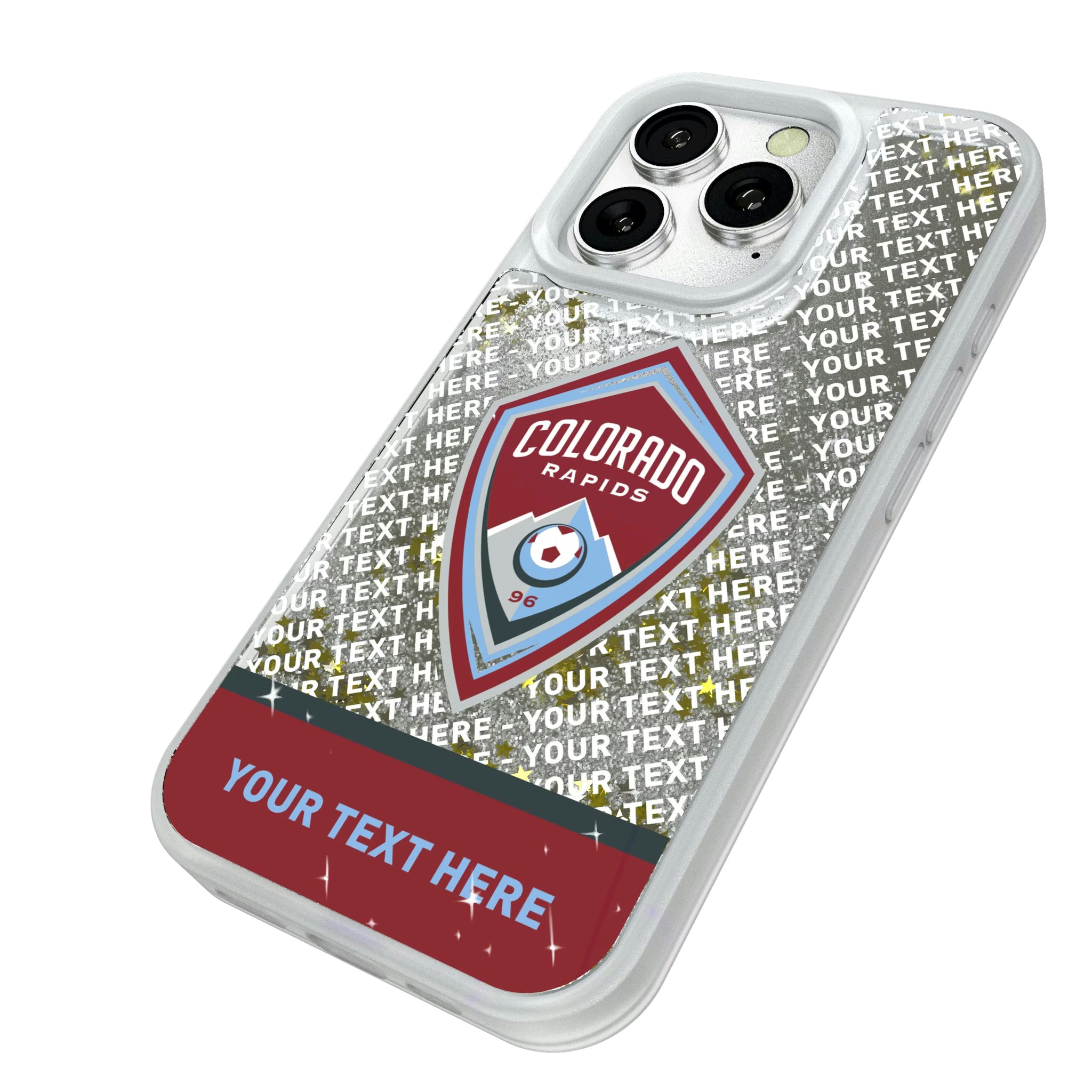 Colorado Rapids Personalized EndZone Plus iPhone Glitter Phone Case for Apple iPhone - Isometric View#Device_iPhone 16 Pro