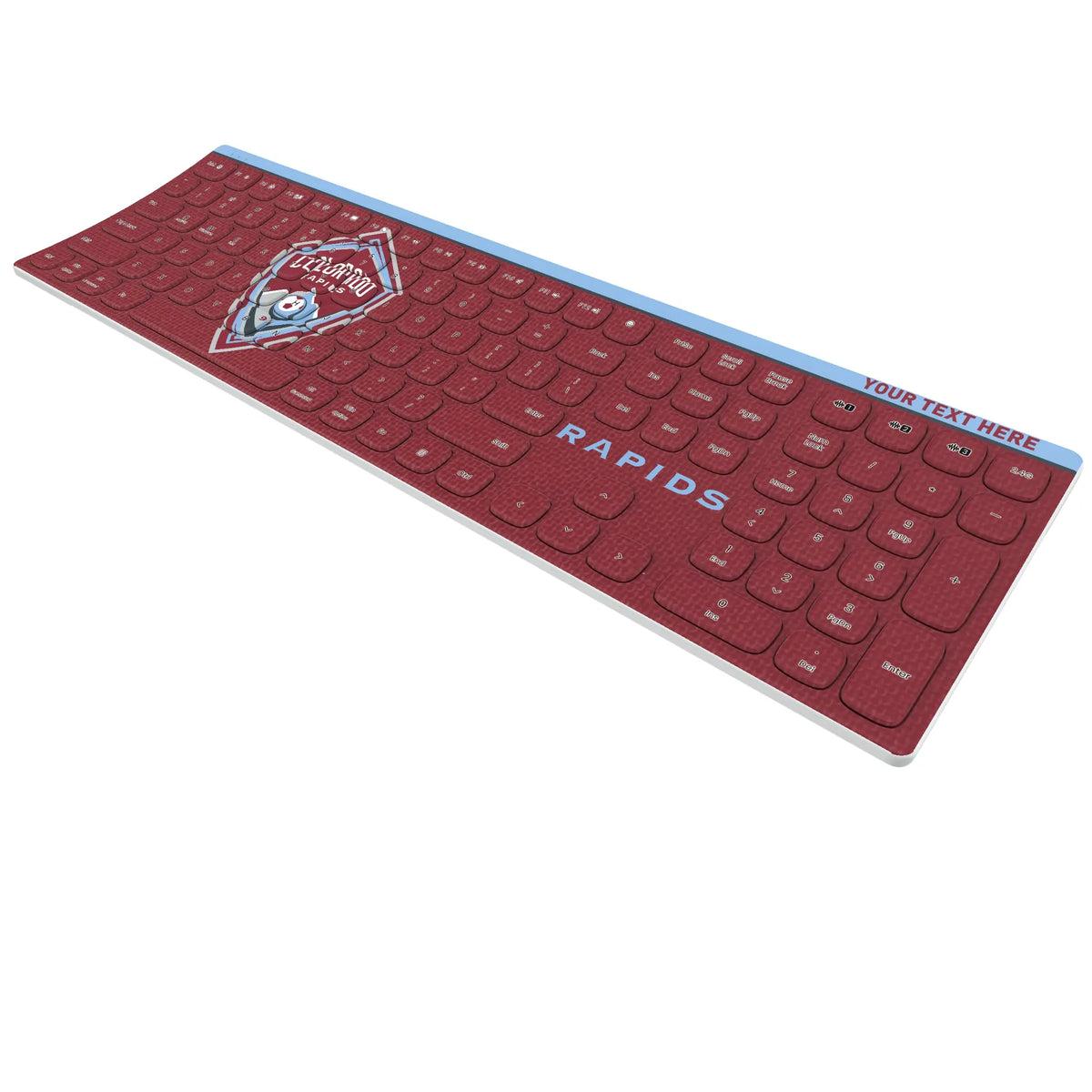 Colorado Rapids Personalized Endzone Solid KKB605 Curved Wireless Keyboard - Isometric View