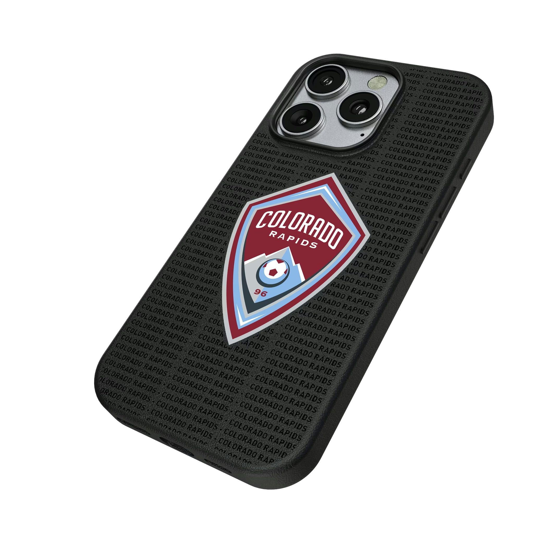 Colorado Rapids Text Backdrop iPhone MagSafe Compatible Phone Case for Apple iPhone - Isometric View