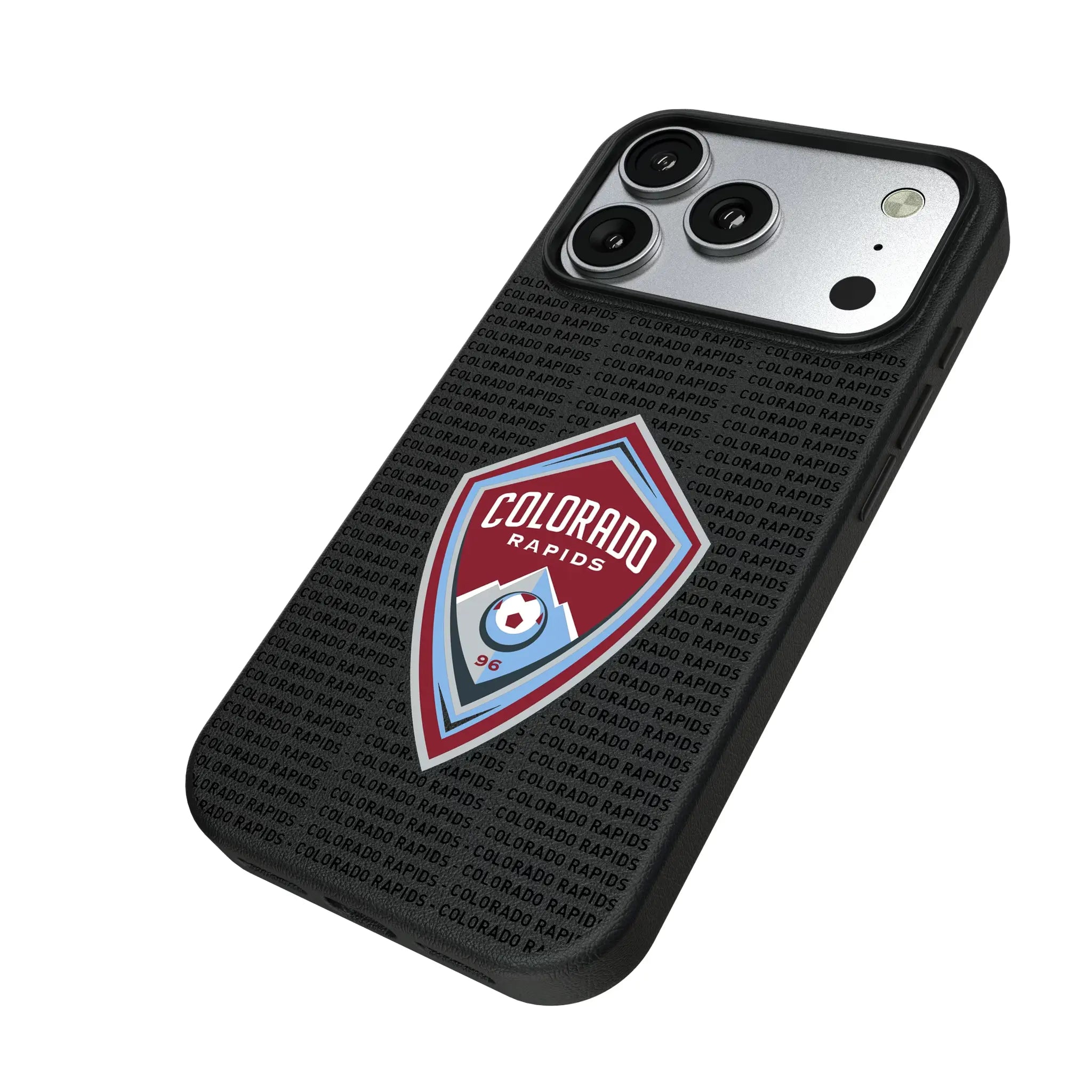 Colorado Rapids Text Backdrop iPhone MagSafe Compatible Phone Case for Apple iPhone - Isometric View#Device_iPhone 17 Pro