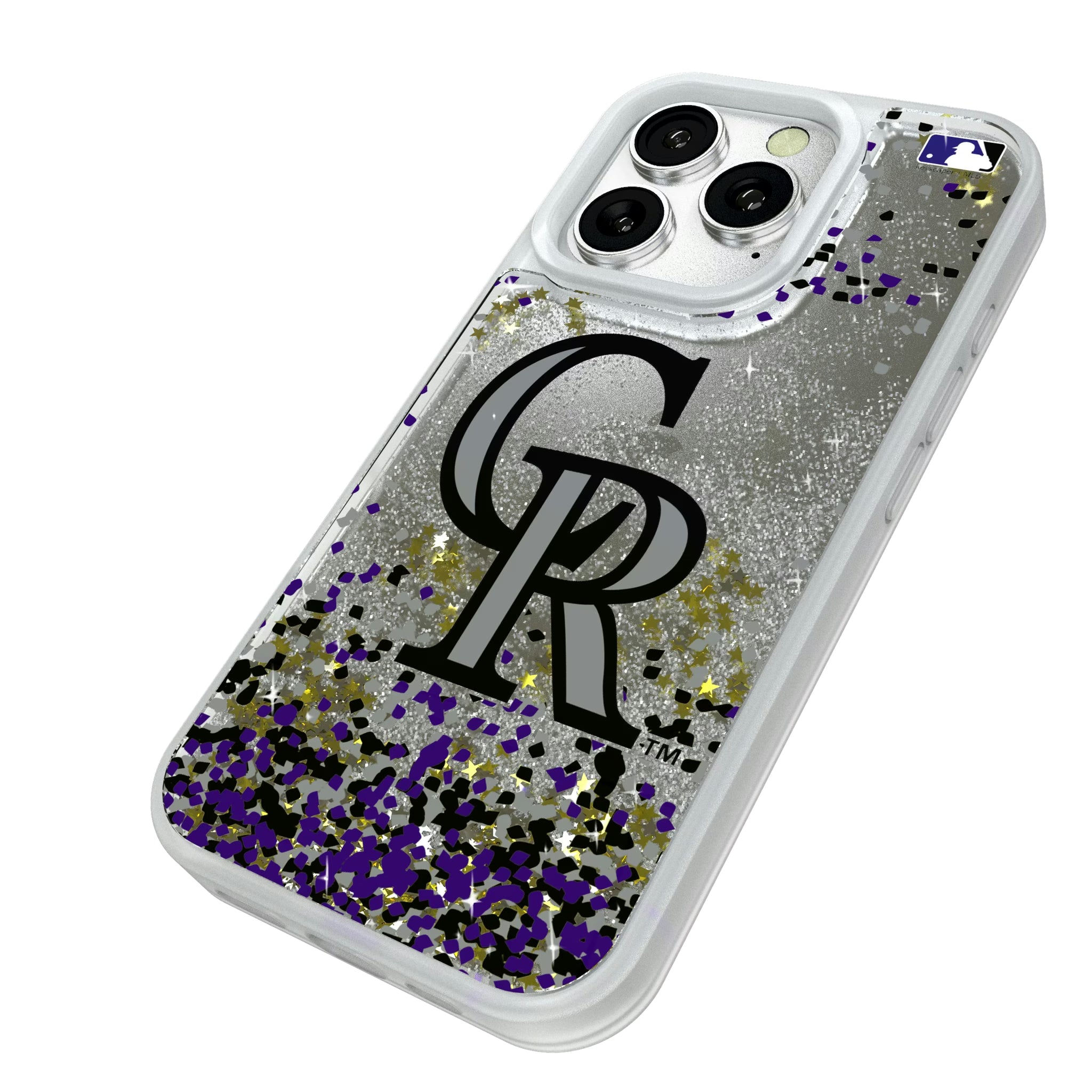 Colorado Rockies Confetti iPhone Glitter Phone Case for Apple iPhone - Isometric View#Device_iPhone 16 Pro