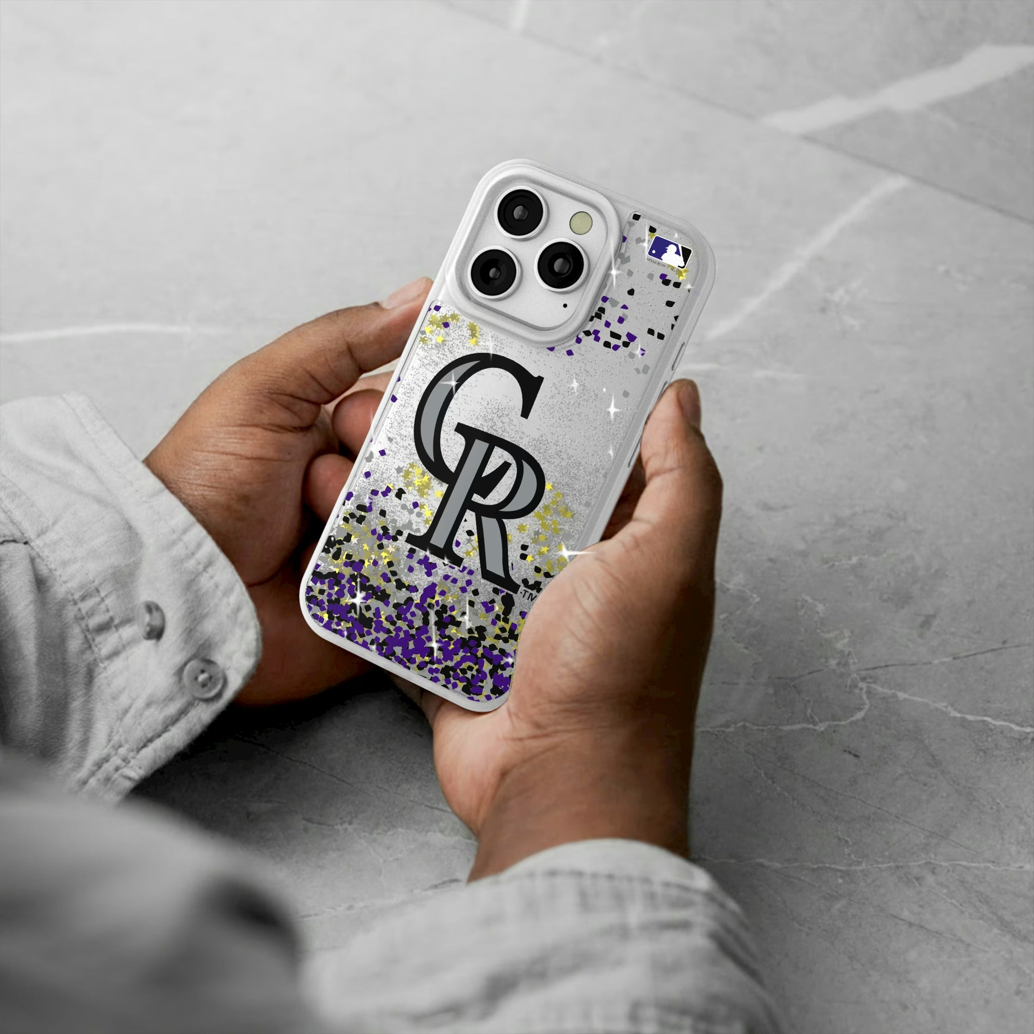 Colorado Rockies Confetti iPhone Glitter Phone Case for Apple iPhone - Lifestyle#Device_iPhone 16 Pro