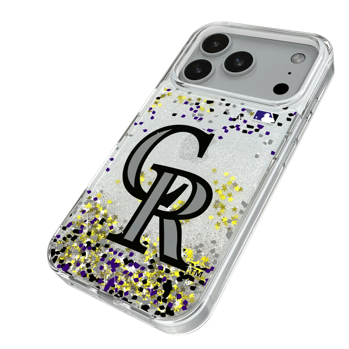Colorado Rockies Confetti iPhone Glitter Phone Case for Apple iPhone - Isometric View#Device_iPhone 18 Pro