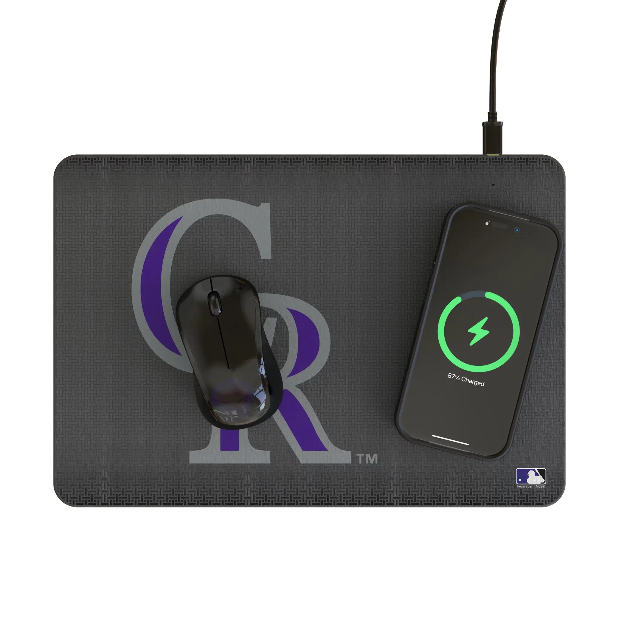 Colorado Rockies Linen 15-Watt Wireless Charger and Mouse Pad - Lifestyle