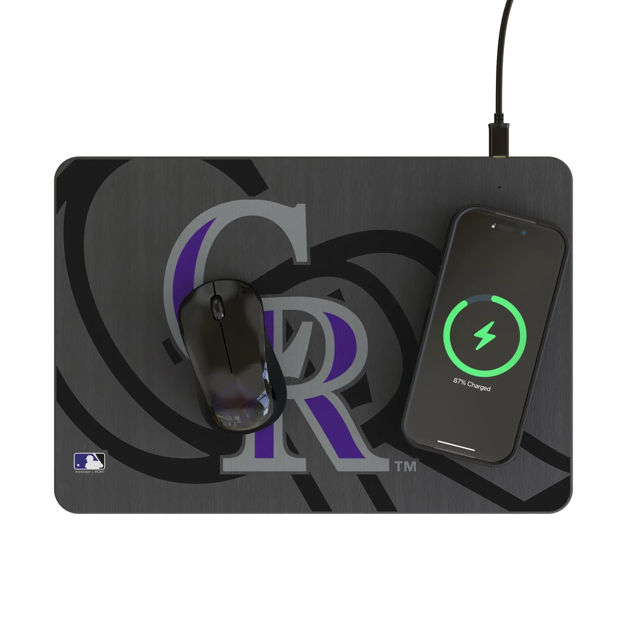 Colorado Rockies Monocolor Tilt 15-Watt Wireless Charger and Mouse Pad - Lifestyle