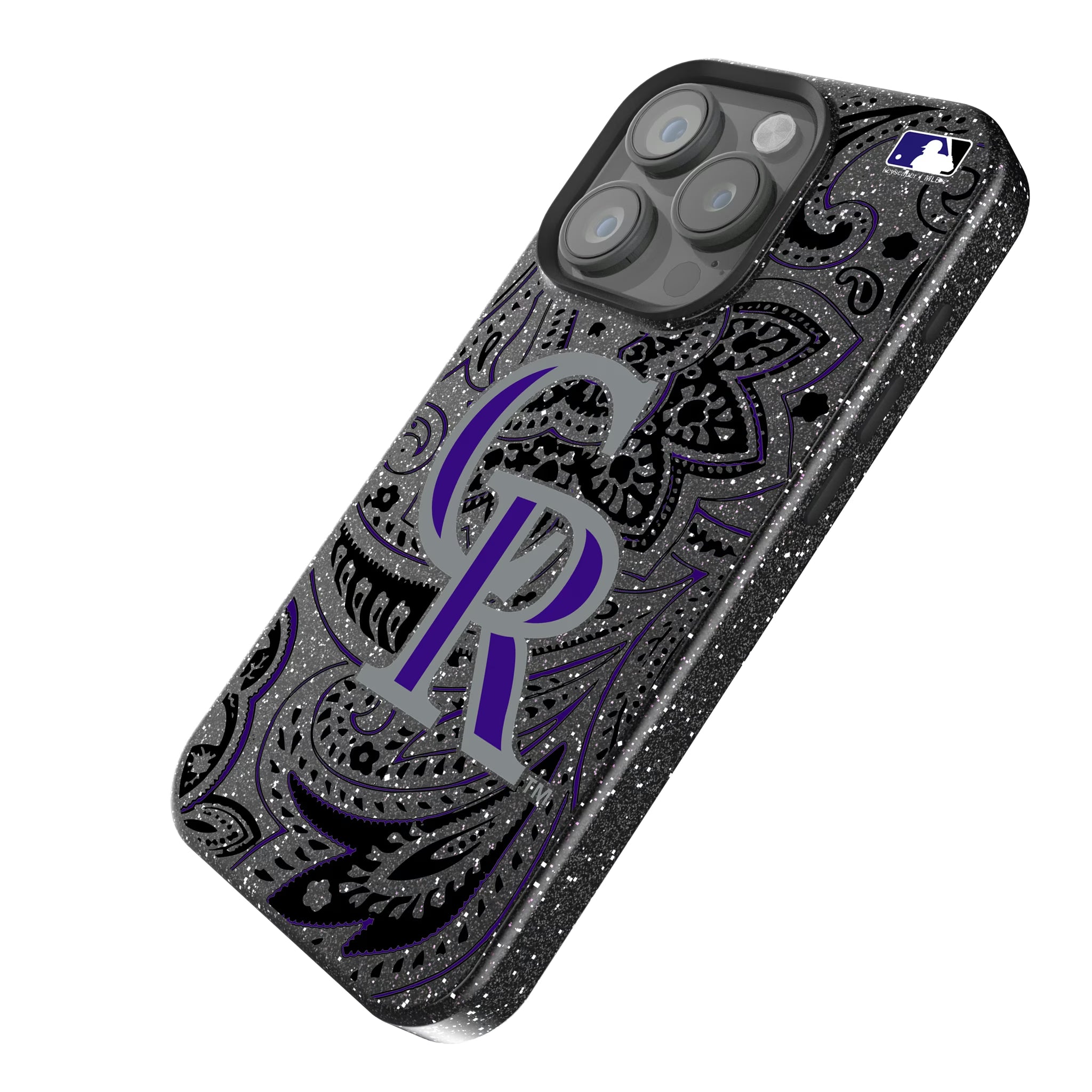Colorado Rockies Paisley iPhone Bling Phone Case for Apple iPhone - Isometric View