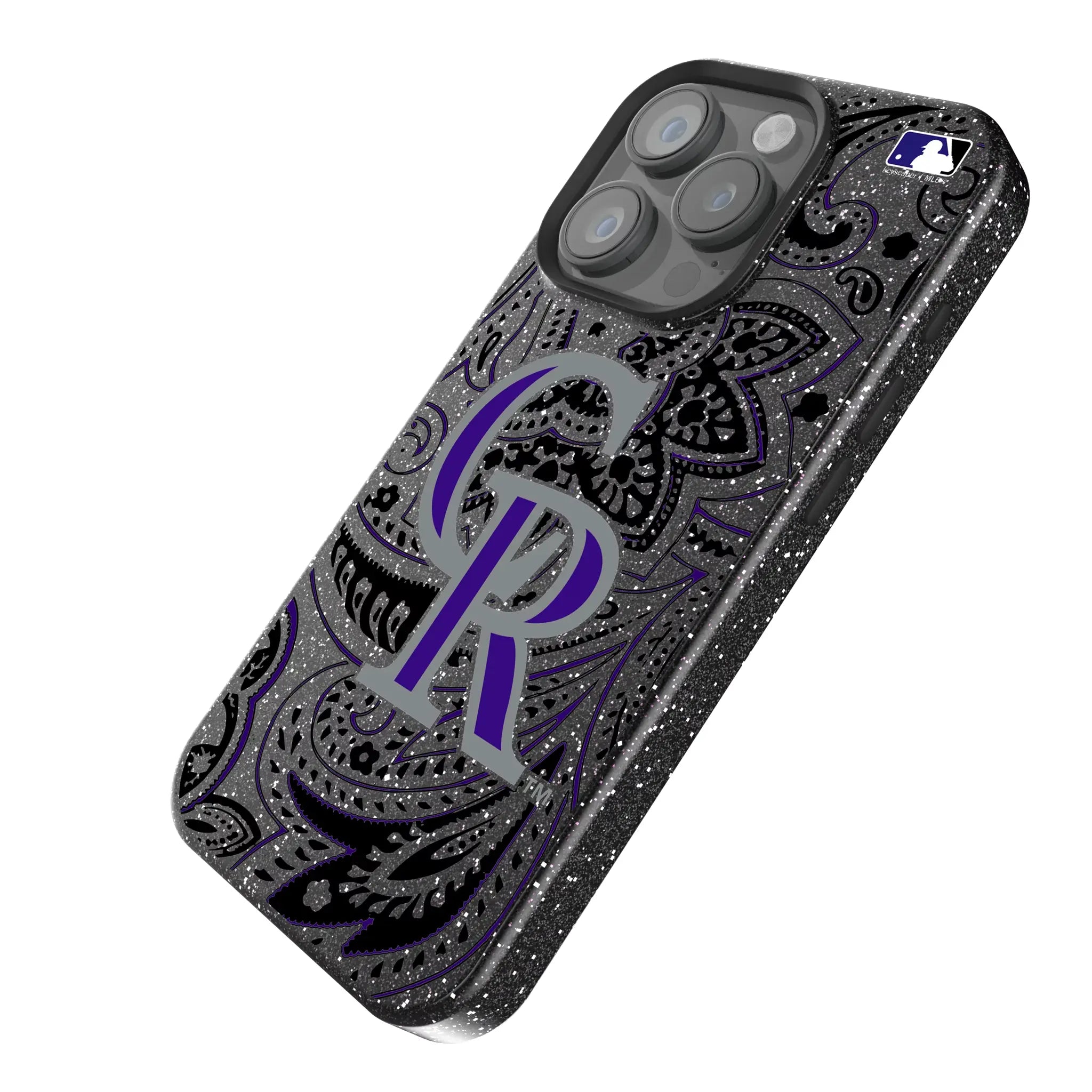 Colorado Rockies Paisley iPhone Bling Phone Case for Apple iPhone - Isometric View