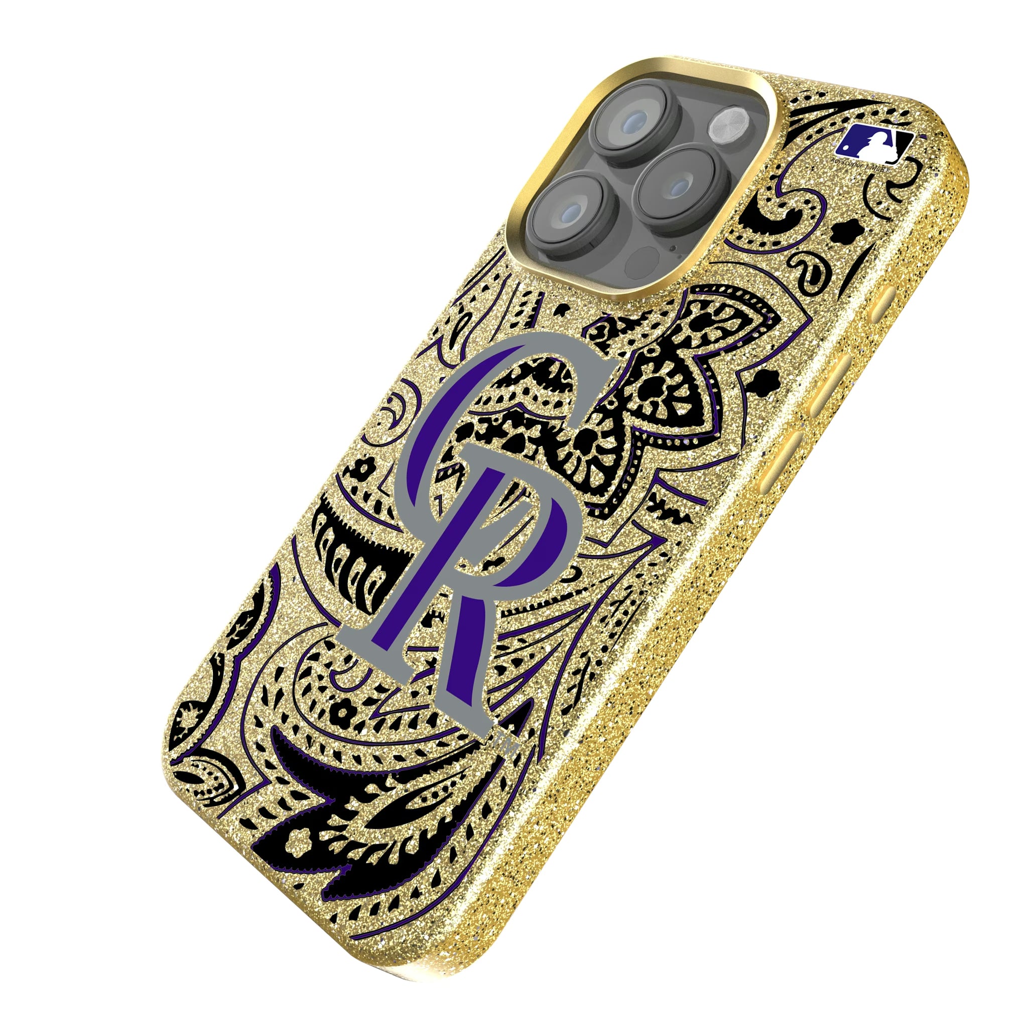 Colorado Rockies Paisley iPhone Bling Phone Case for Apple iPhone - Isometric View