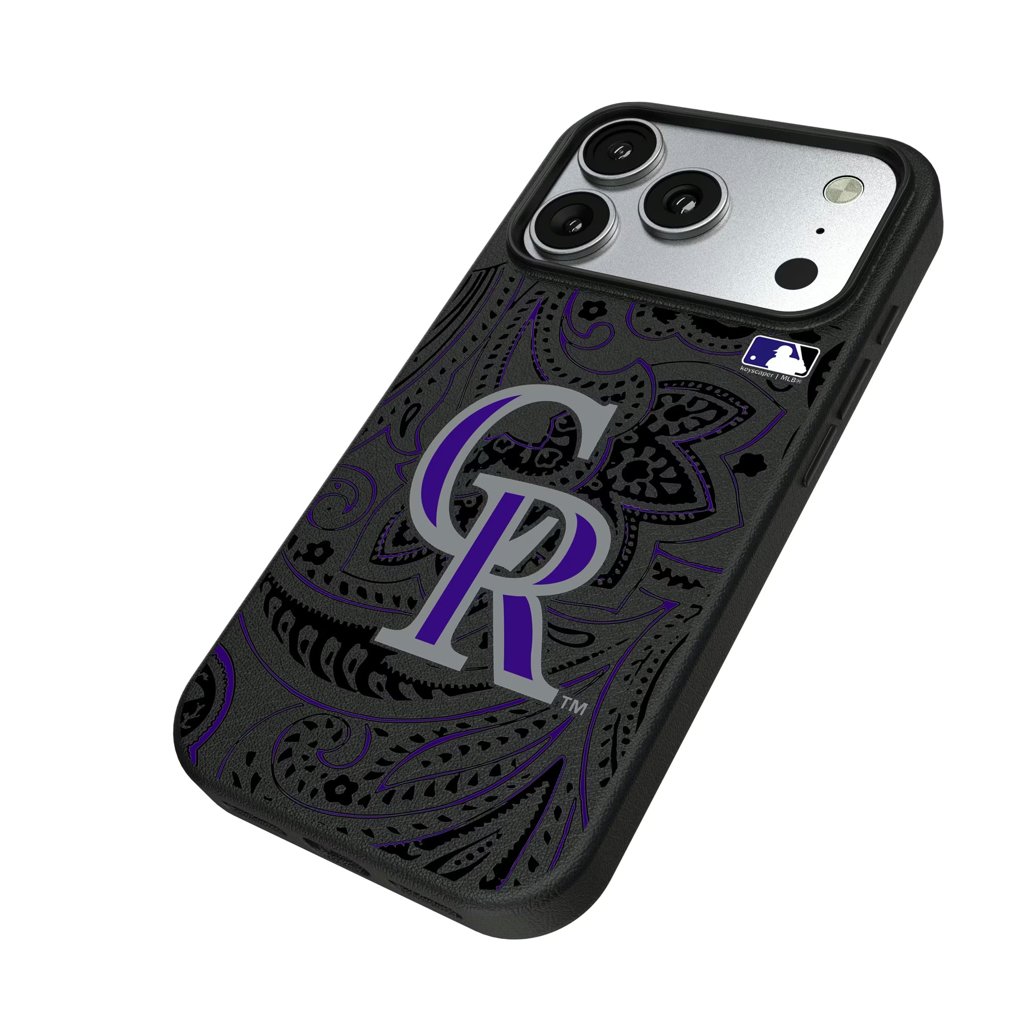 Colorado Rockies Paisley iPhone MagSafe Compatible Phone Case for Apple iPhone - Isometric View#Device_iPhone 17 Pro