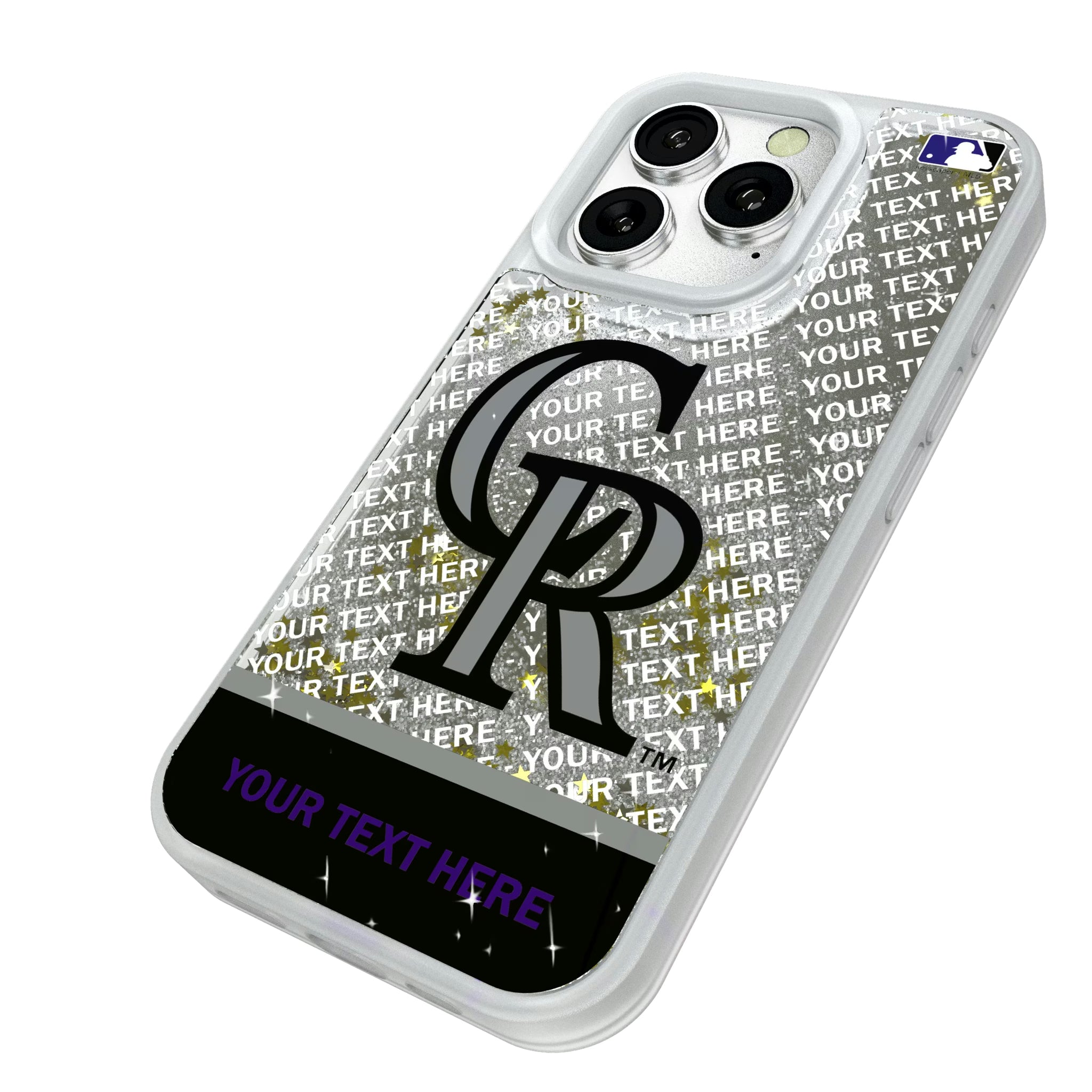 Colorado Rockies Personalized EndZone Plus iPhone Glitter Phone Case for Apple iPhone - Isometric View#Device_iPhone 16 Pro