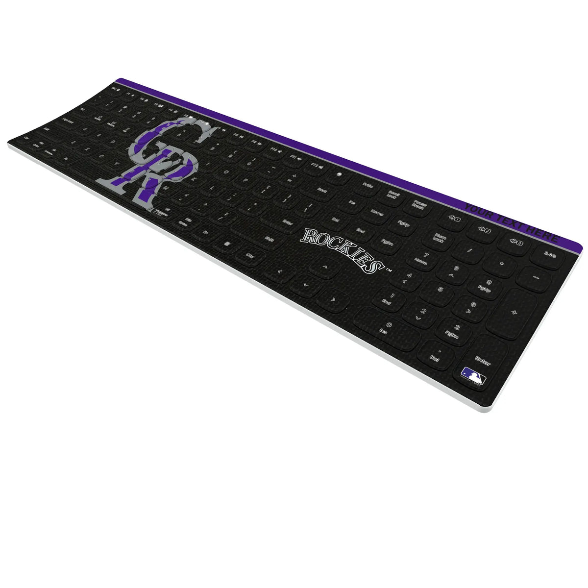 Colorado Rockies Personalized Endzone Solid KKB605 Curved Wireless Keyboard - Isometric View