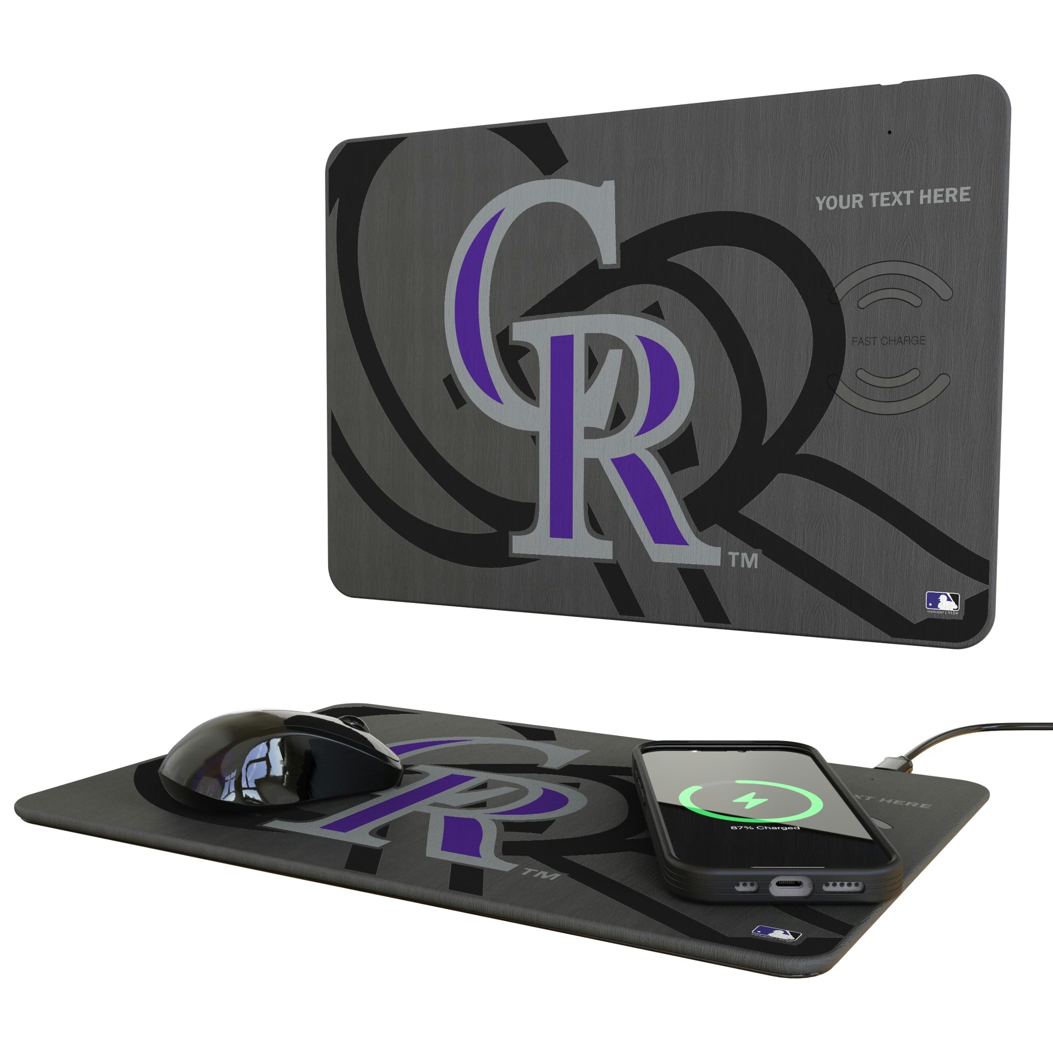 Colorado Rockies Personalized Tilt 15-Watt Wireless Charger and Mouse Pad