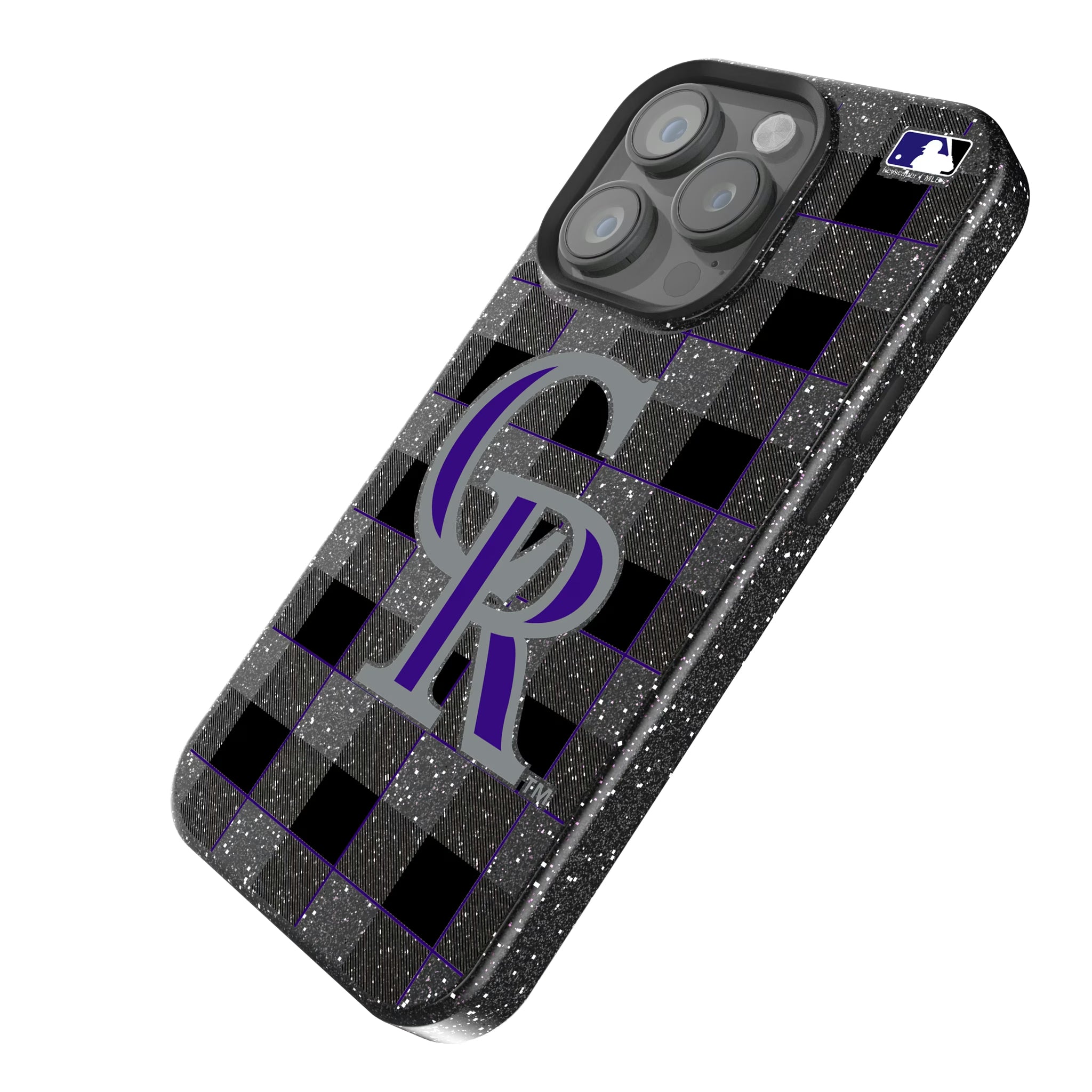 Colorado Rockies Plaid iPhone Bling Phone Case for Apple iPhone - Isometric View
