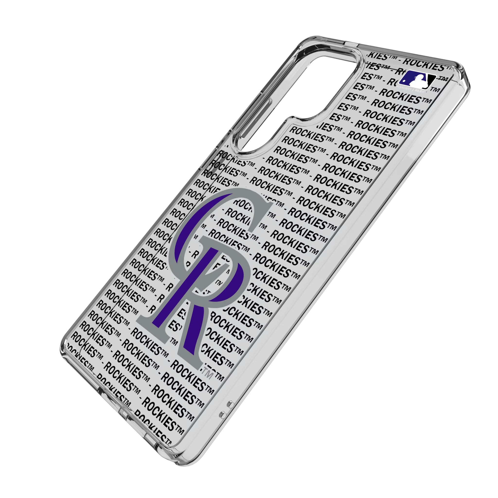 Colorado Rockies Text Backdrop Galaxy Clear Phone Case for Samsung Galaxy - Isometric View