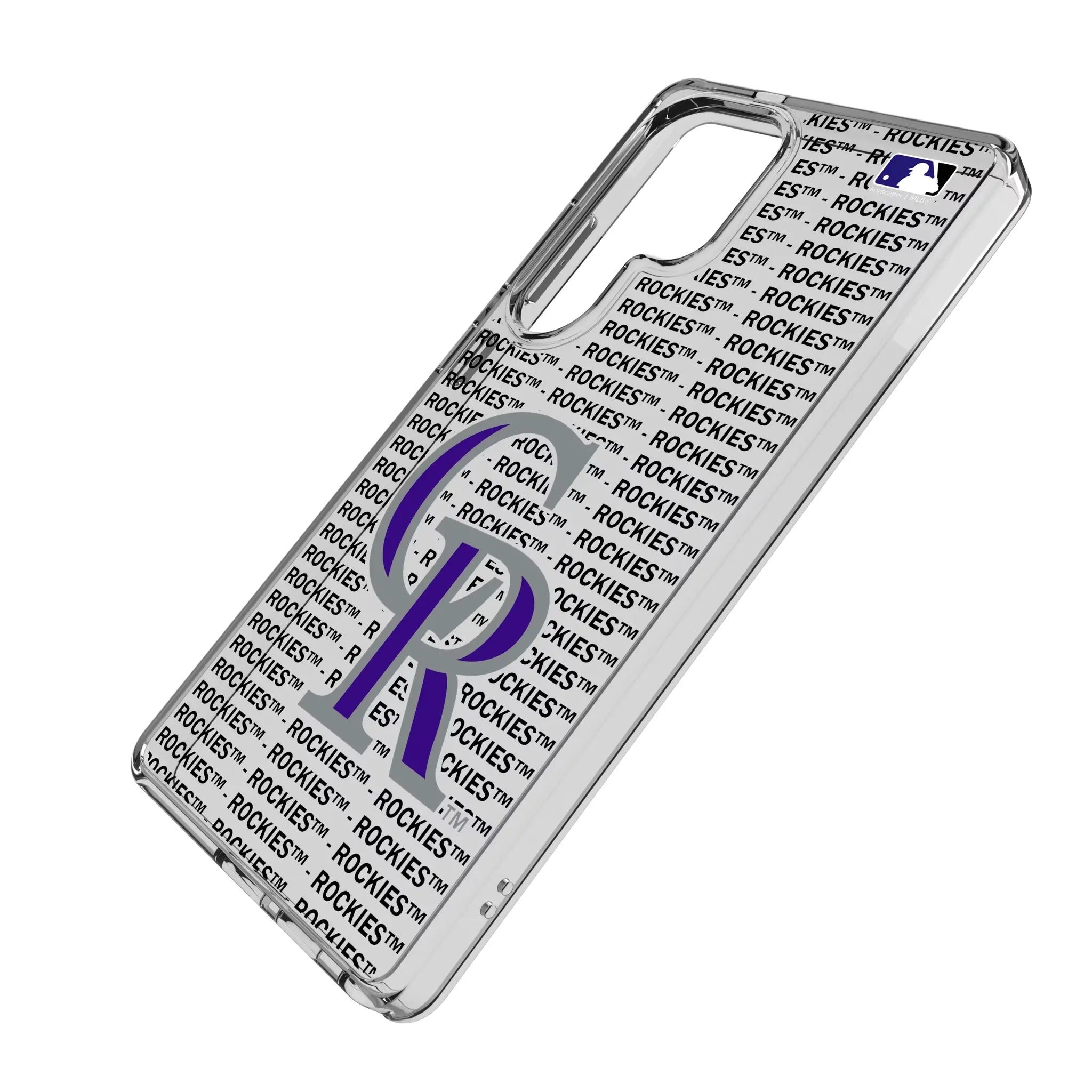Colorado Rockies Text Backdrop Galaxy Clear Phone Case for Samsung Galaxy - Isometric View#Device_Galaxy S25 Ultra