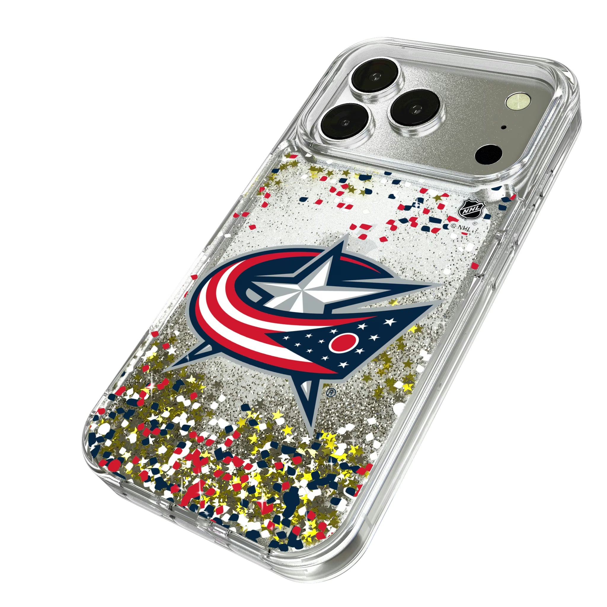 Columbus Blue Jackets Confetti iPhone Glitter Phone Case for Apple iPhone - Isometric View