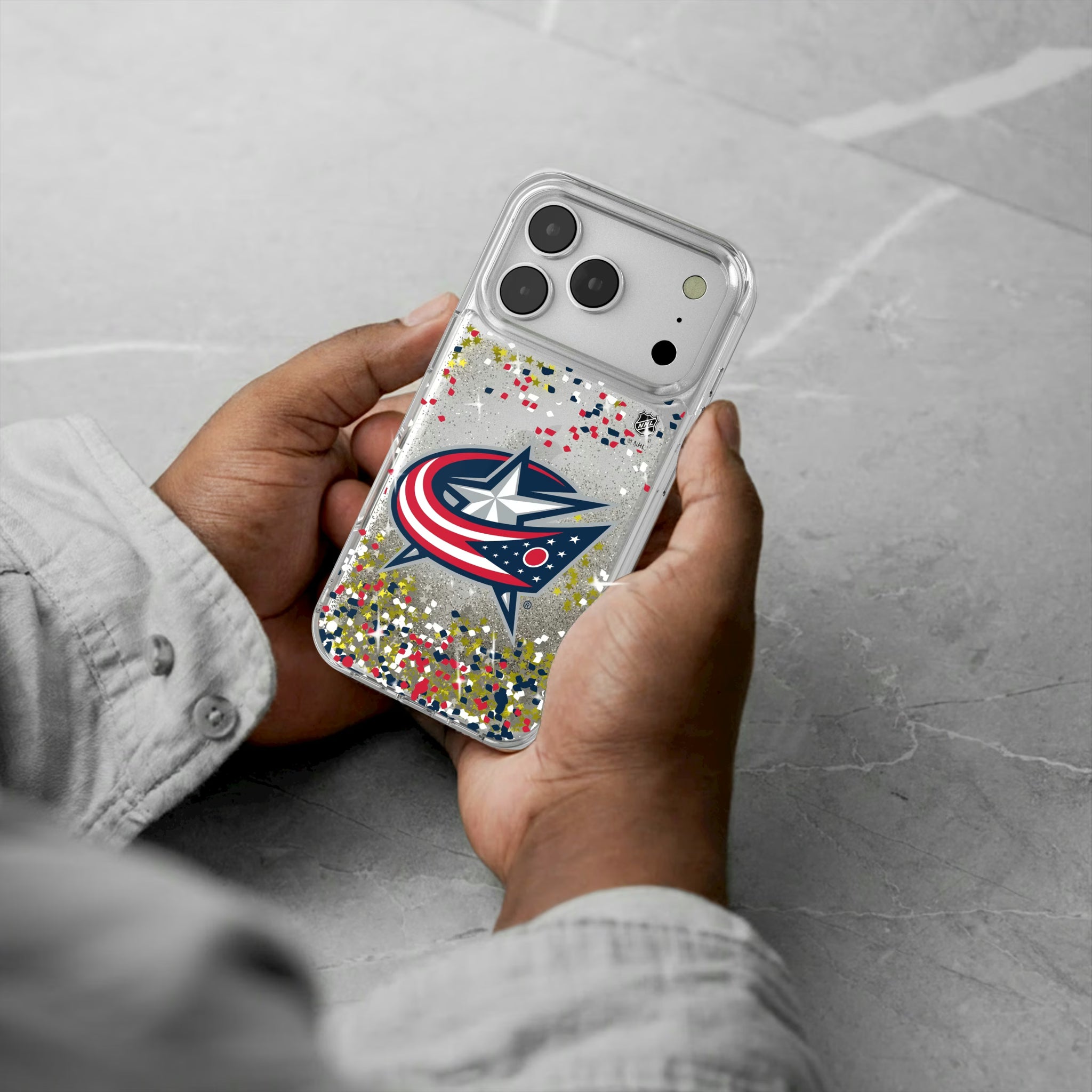 Columbus Blue Jackets Confetti iPhone Glitter Phone Case for Apple iPhone - Lifestyle