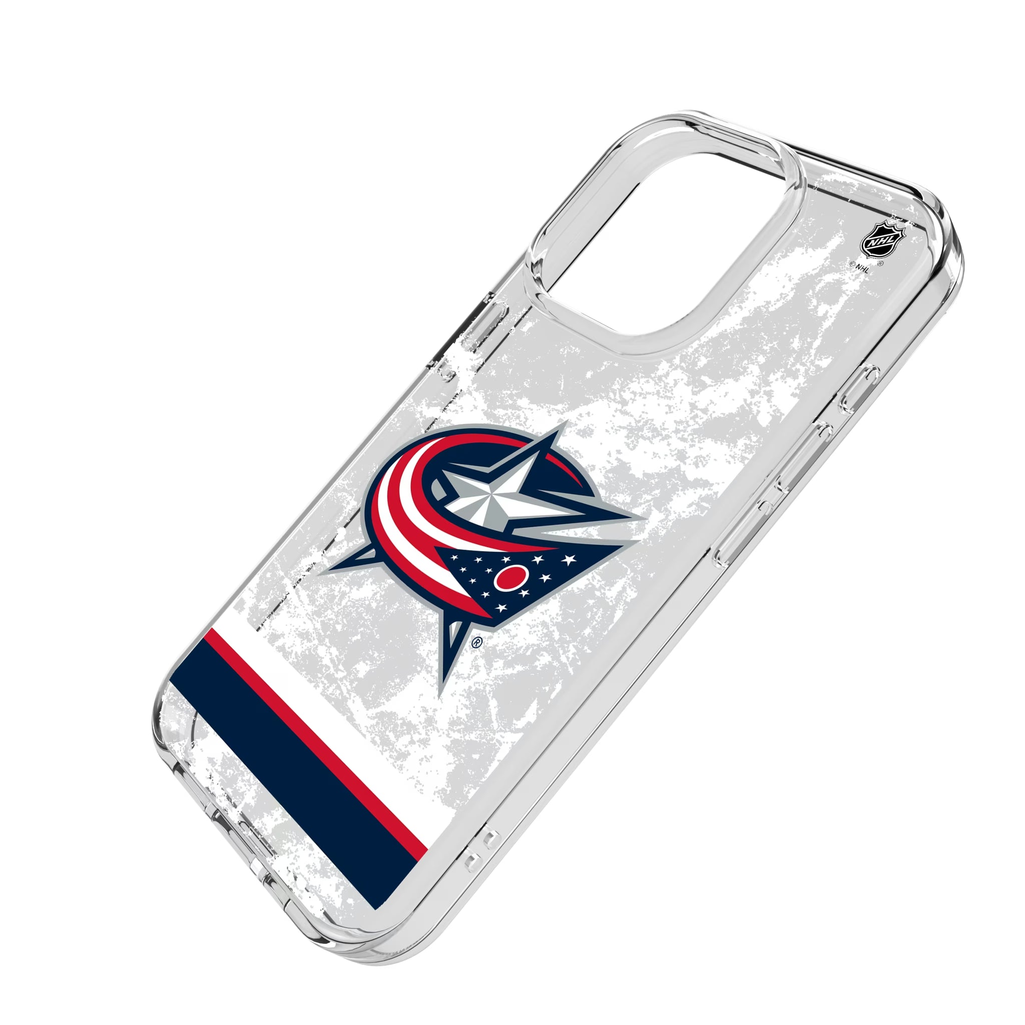 Columbus Blue Jackets Ice Stripe iPhone Clear Phone Case for Apple iPhone - Isometric View