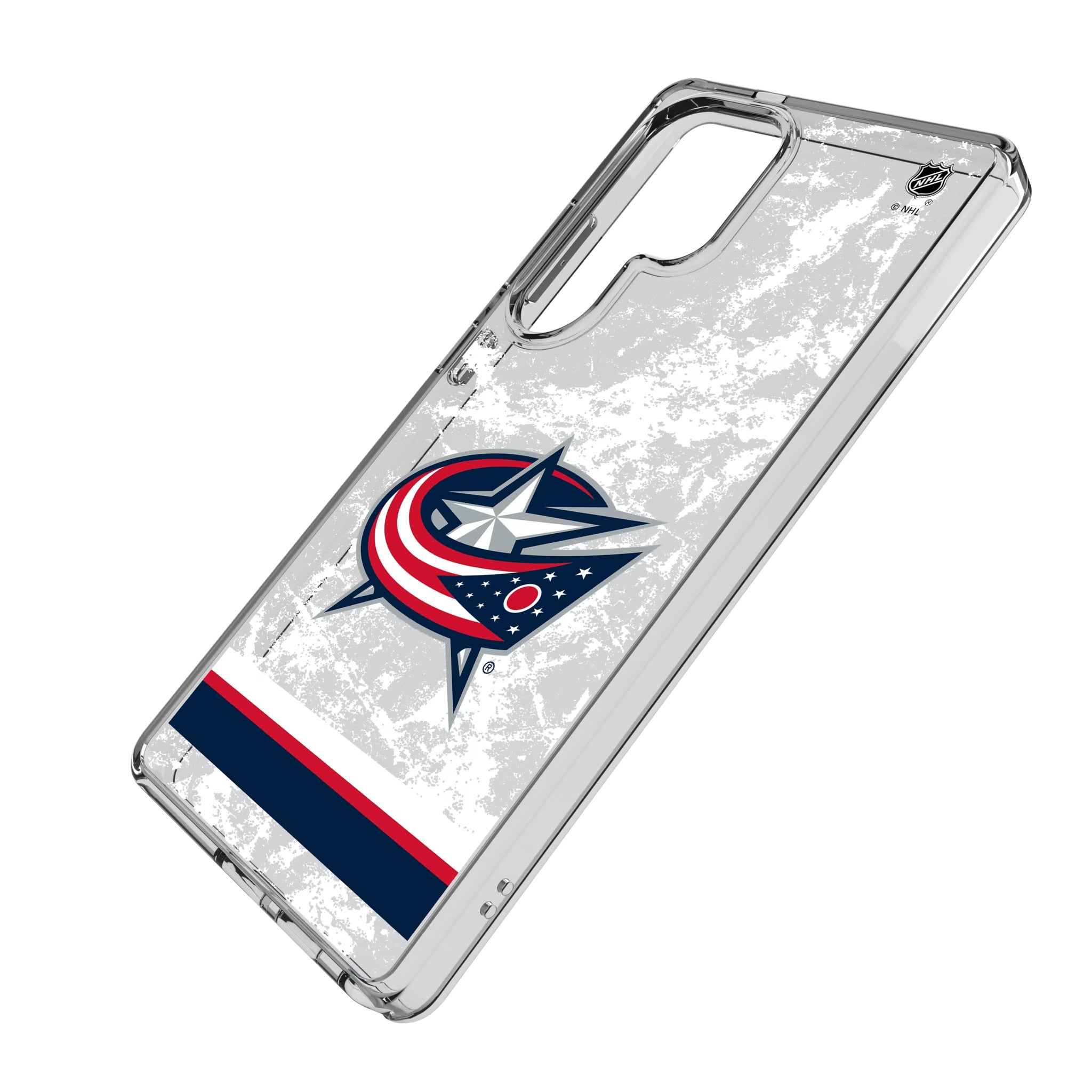 Columbus Blue Jackets Ice Stripe Galaxy Clear Phone Case for Samsung Galaxy - Isometric View