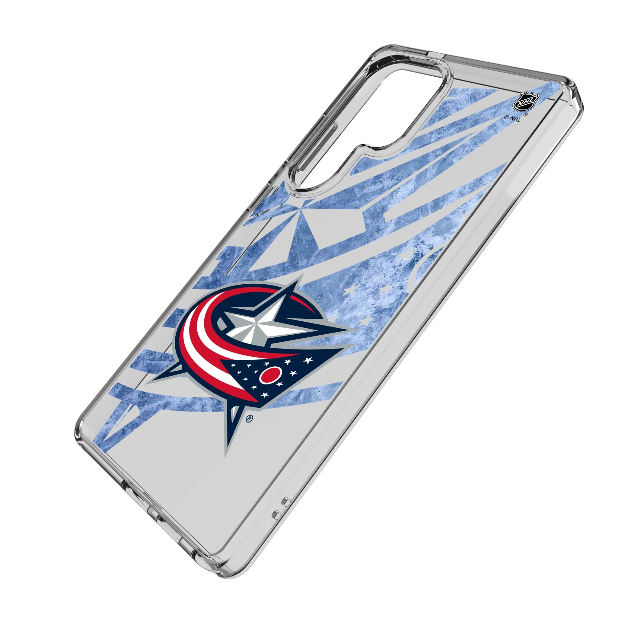 Columbus Blue Jackets Ice Tilt Galaxy Clear Phone Case for Samsung Galaxy - Isometric View