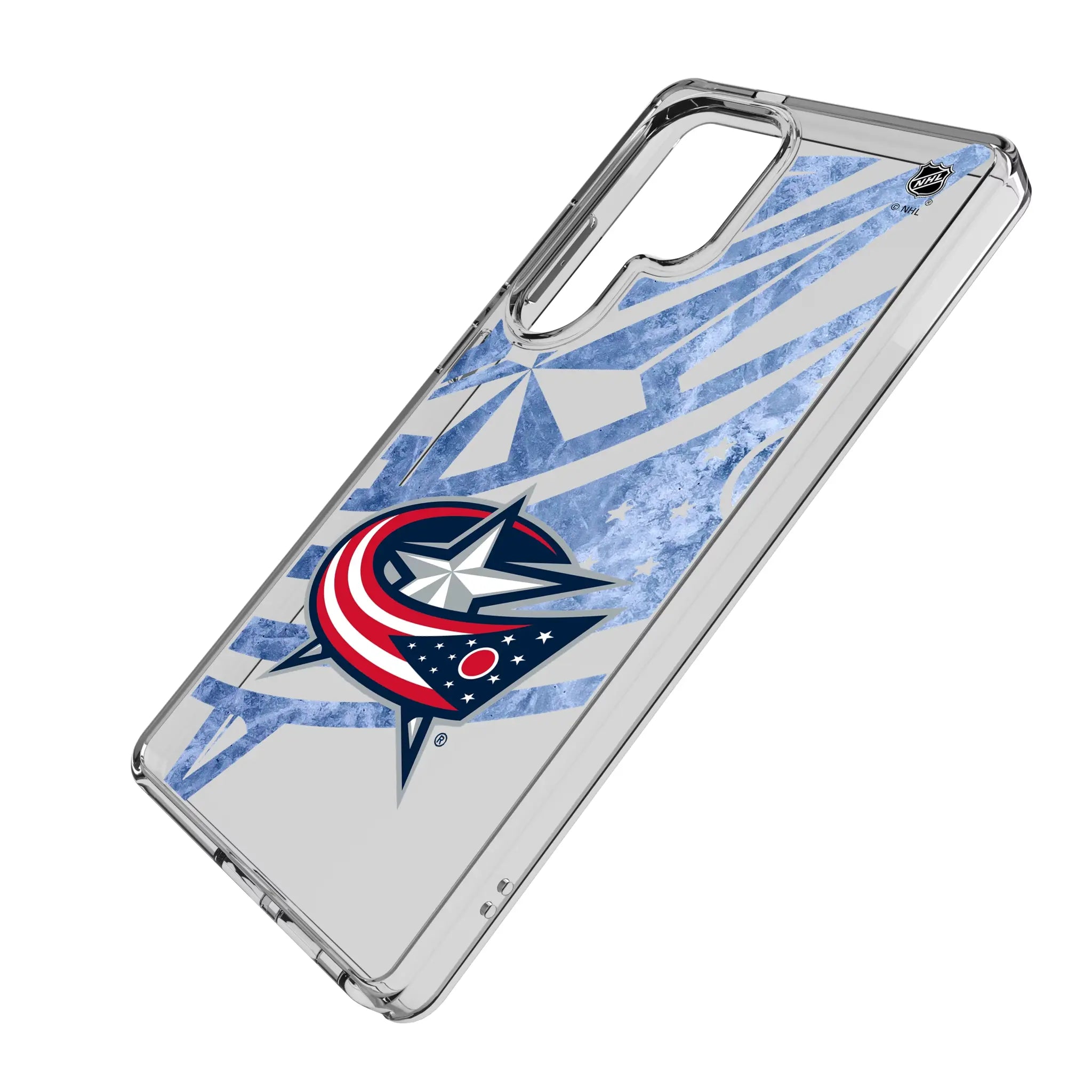 Columbus Blue Jackets Ice Tilt Galaxy Clear Phone Case for Samsung Galaxy - Isometric View#Device_Galaxy S25 Ultra