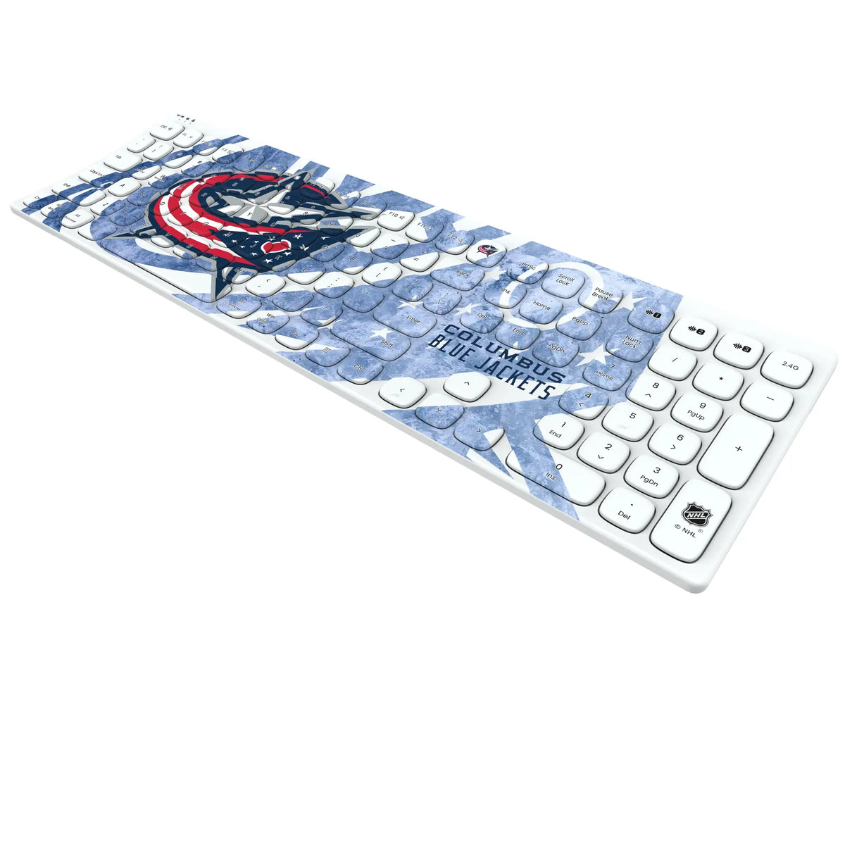 Columbus Blue Jackets Ice Tilt KKB605 Curved Wireless Keyboard - Isometric View