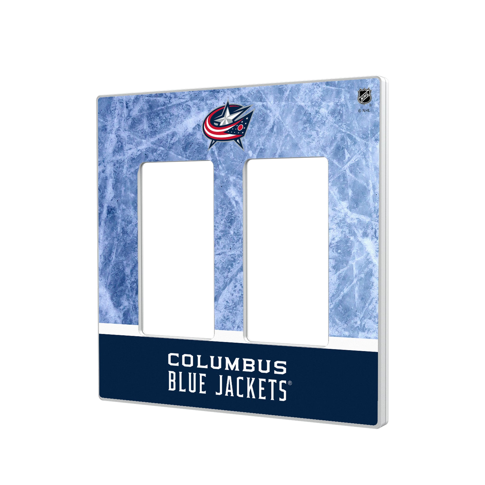 Columbus Blue Jackets Ice Wordmark Hidden-Screw Light Switch Plate#Style_Double Rocker