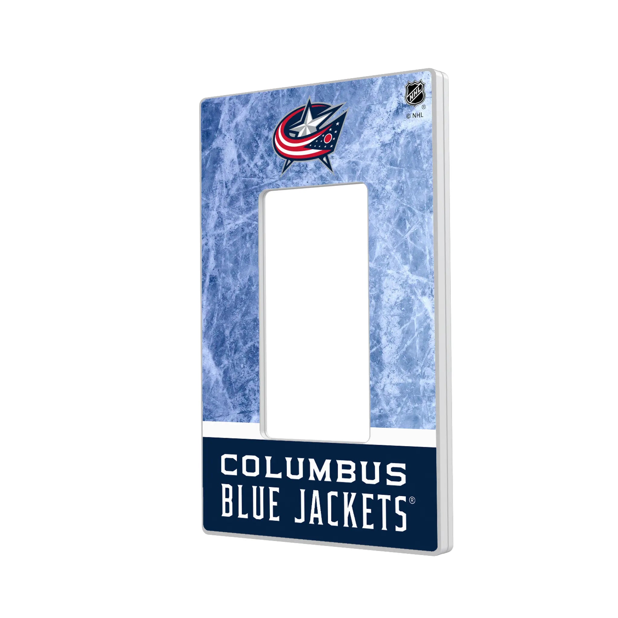Columbus Blue Jackets Ice Wordmark Hidden-Screw Light Switch Plate#Style_Single Rocker