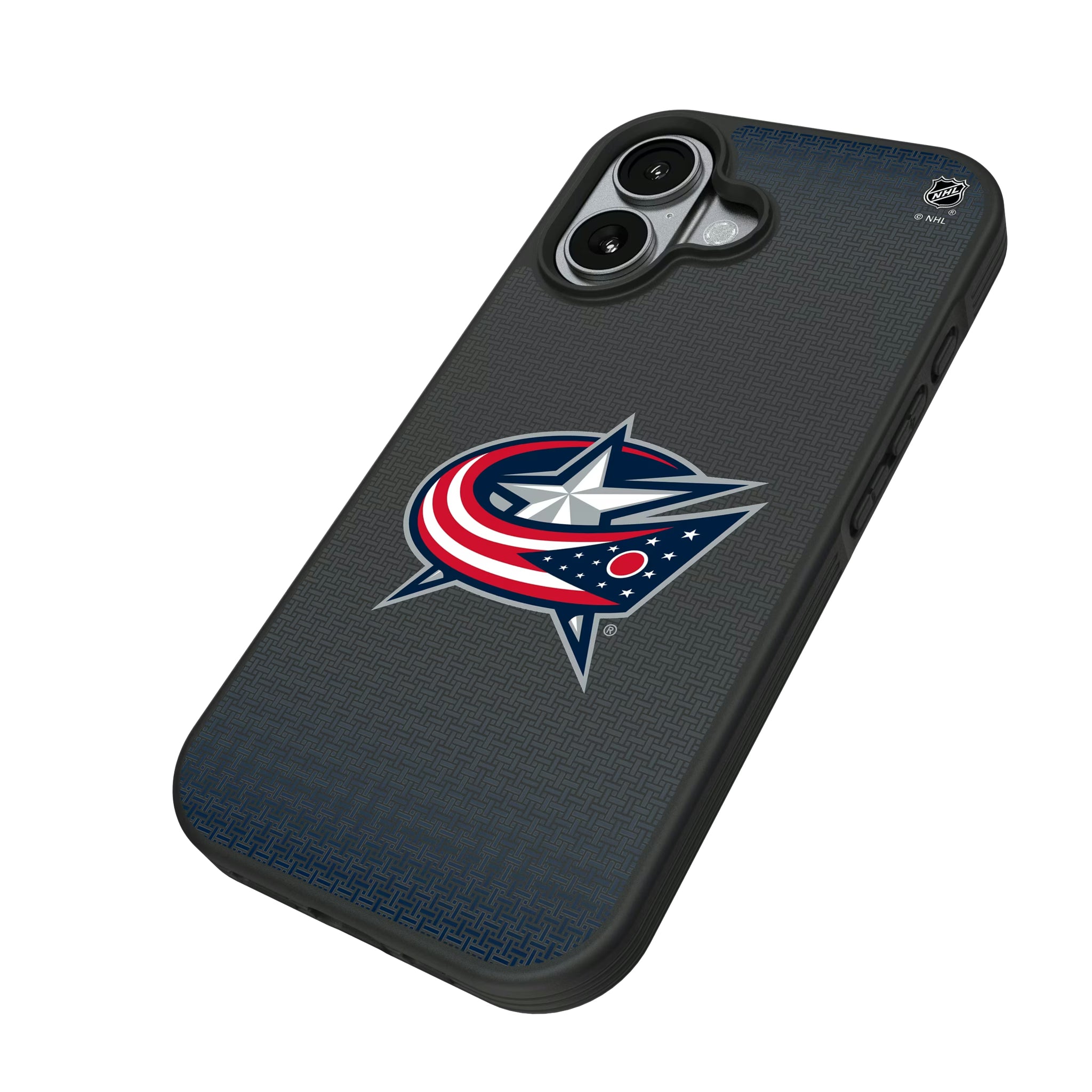 Columbus Blue Jackets Linen iPhone Bump Phone Case for Apple iPhone - Isometric View#Device_iPhone 17