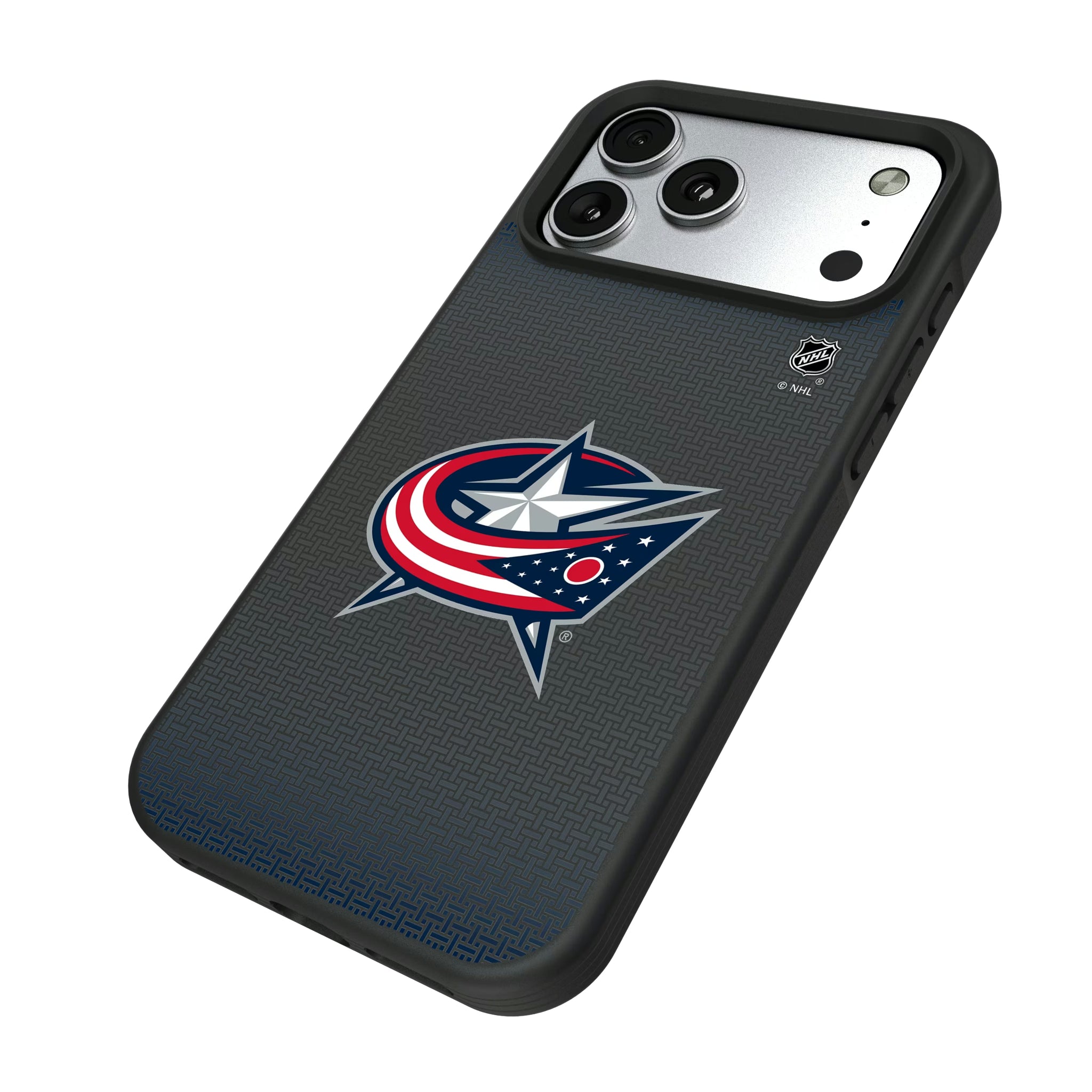 Columbus Blue Jackets Linen iPhone Bump Phone Case for Apple iPhone - Isometric View#Device_iPhone 17 Pro Max