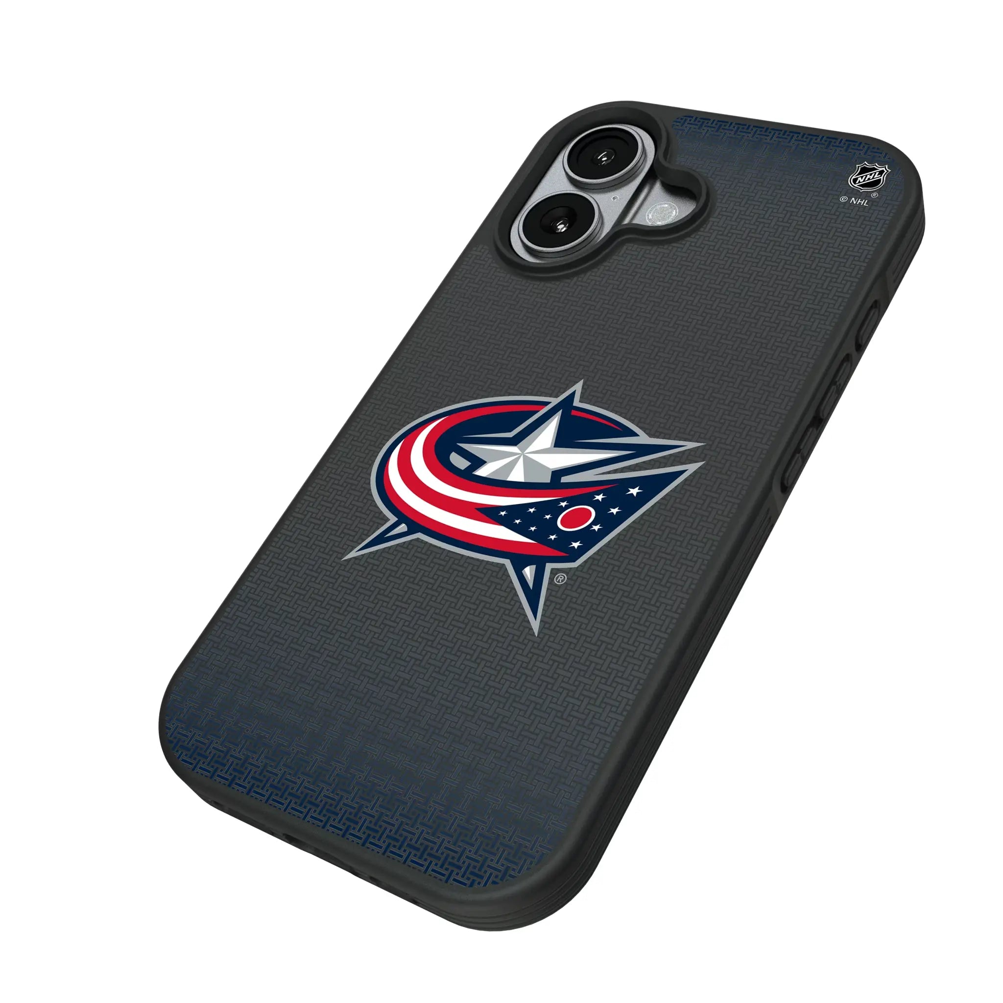 Columbus Blue Jackets Linen iPhone Bump Phone Case for Apple iPhone - Isometric View#Device_iPhone 17