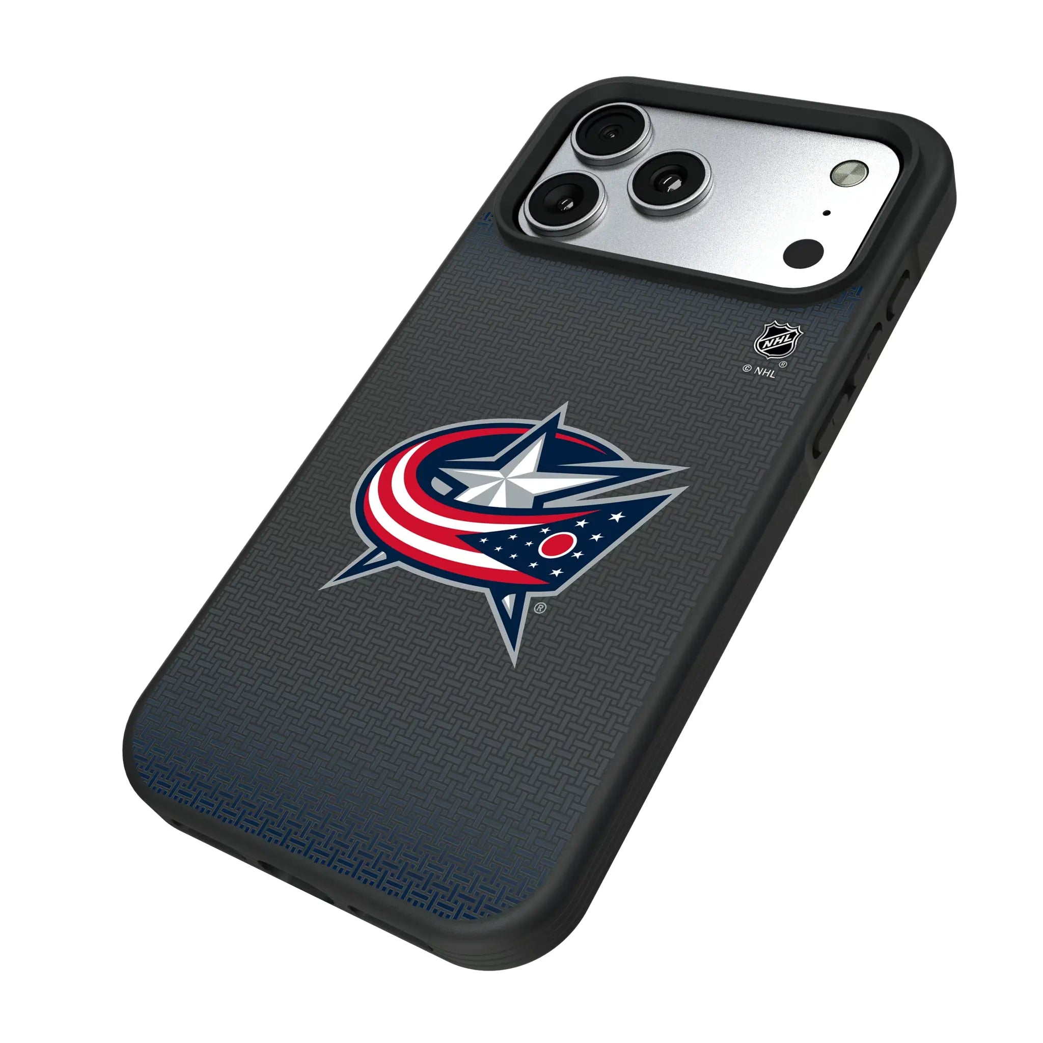 Columbus Blue Jackets Linen iPhone Bump Phone Case for Apple iPhone - Isometric View#Device_iPhone 17 Pro Max