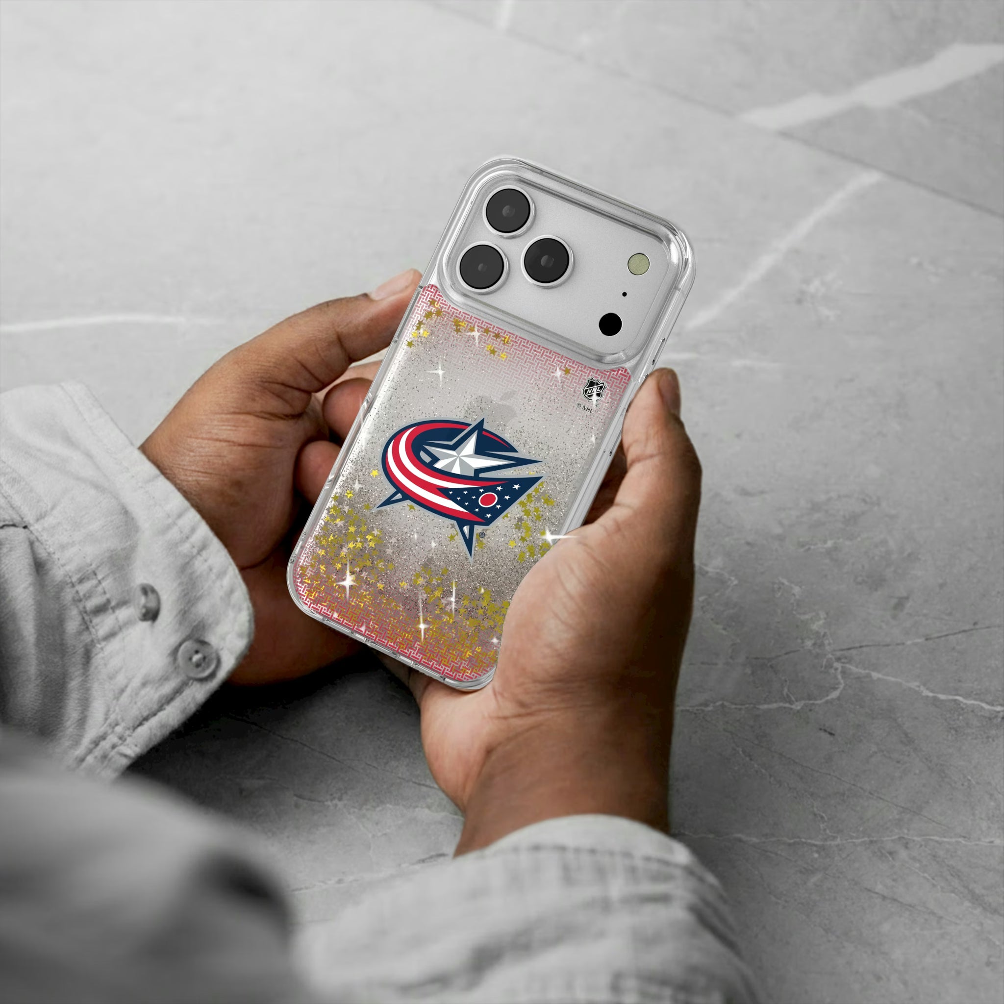 Columbus Blue Jackets Linen iPhone Glitter Phone Case for Apple iPhone - Lifestyle