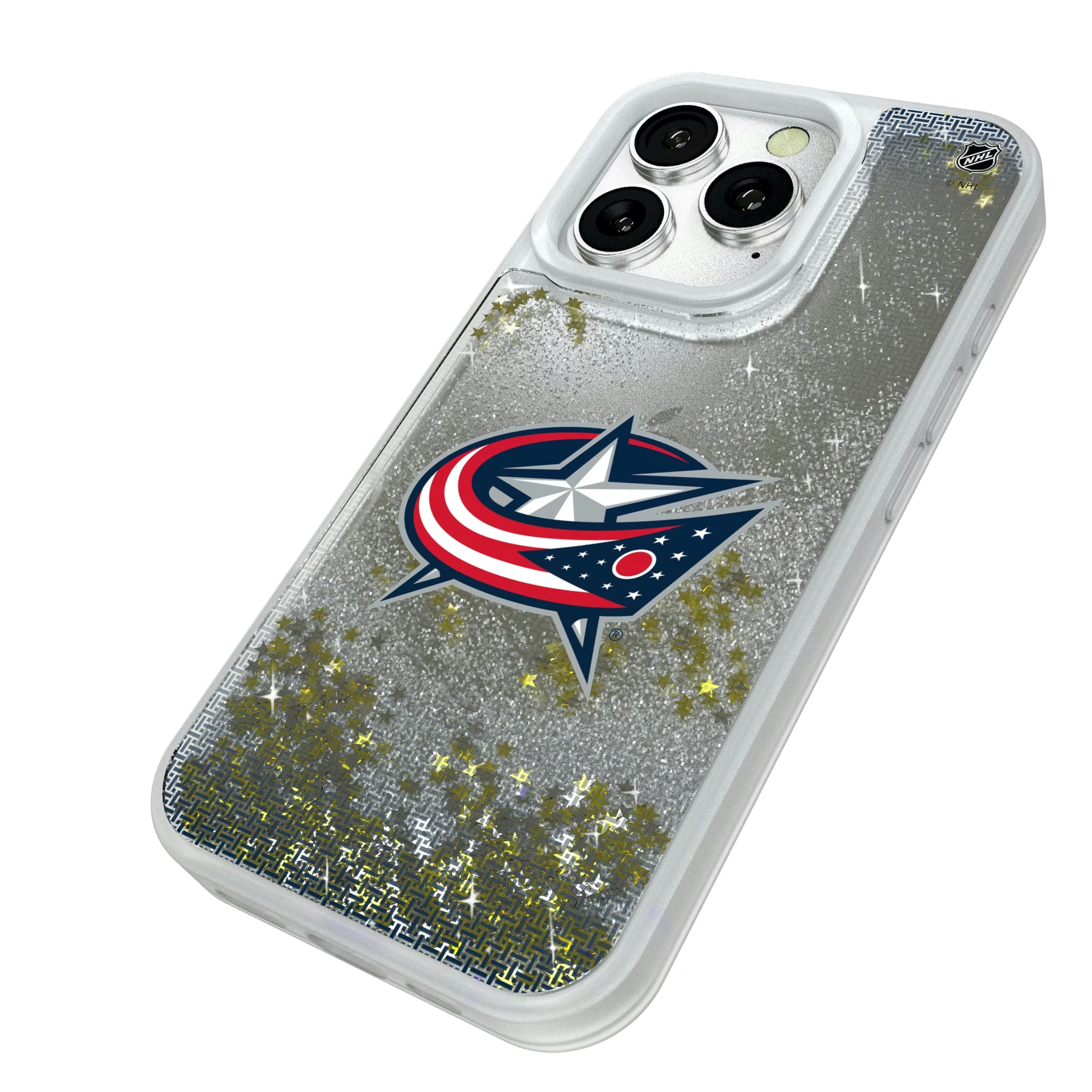 Columbus Blue Jackets Linen iPhone Glitter Phone Case for Apple iPhone - Isometric View#Device_iPhone 16 Pro