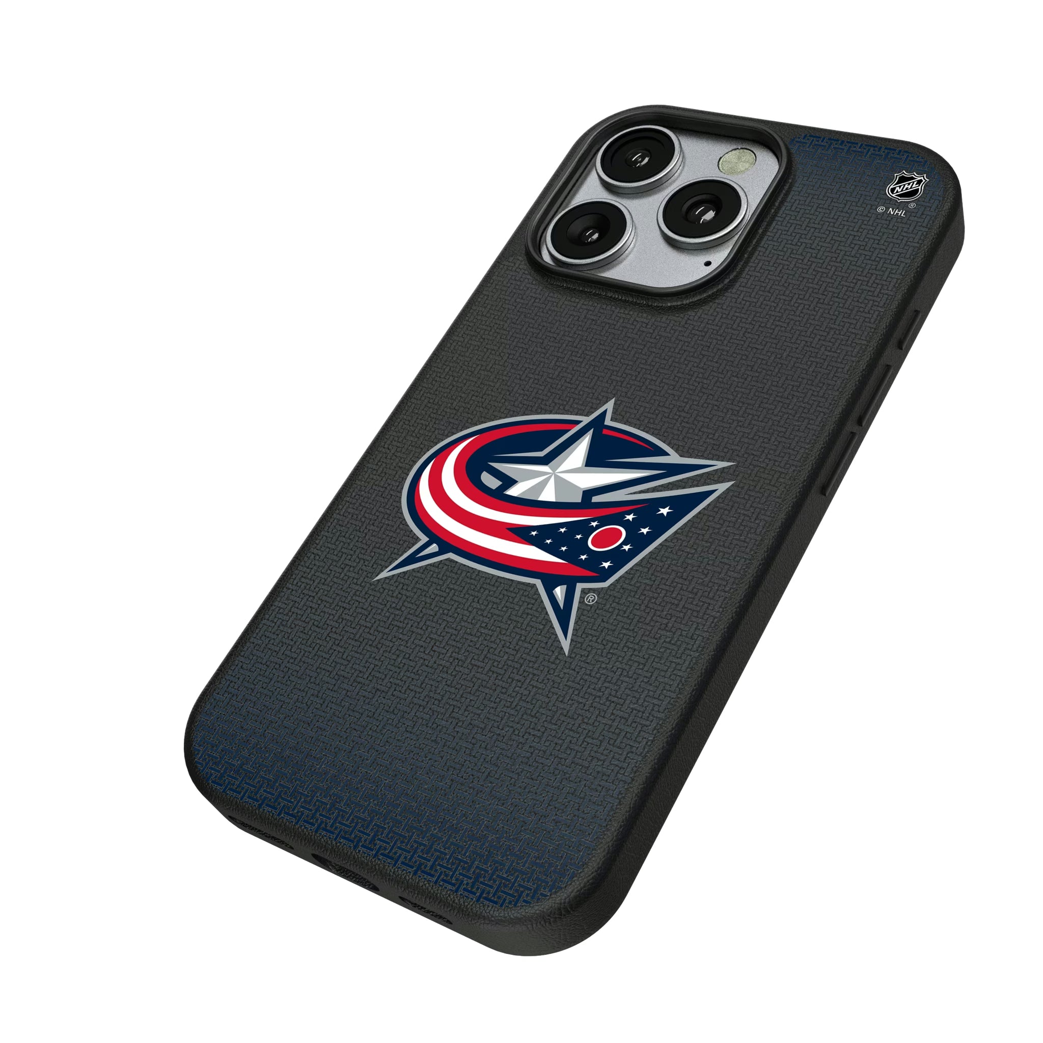 Columbus Blue Jackets Linen iPhone MagSafe Compatible Phone Case for Apple iPhone - Isometric View