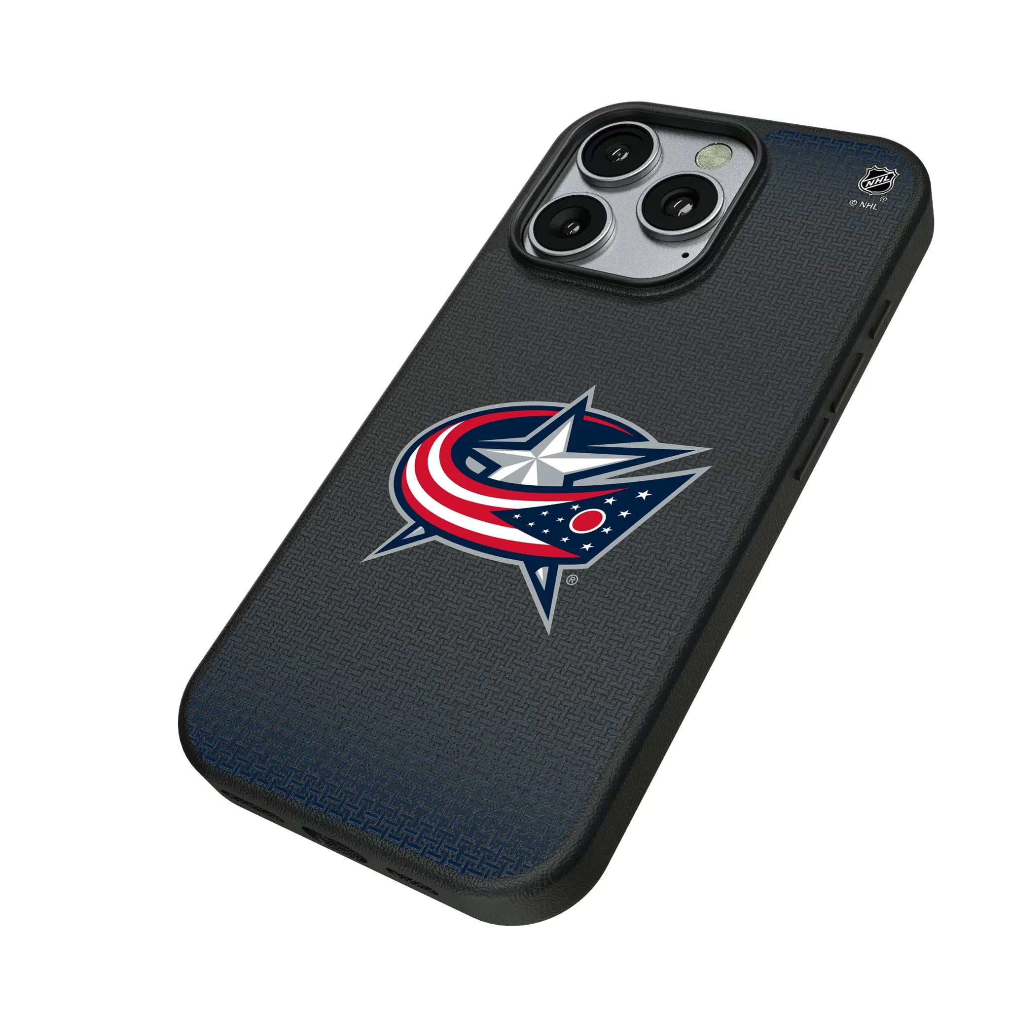 Columbus Blue Jackets Linen iPhone MagSafe Compatible Phone Case for Apple iPhone - Isometric View