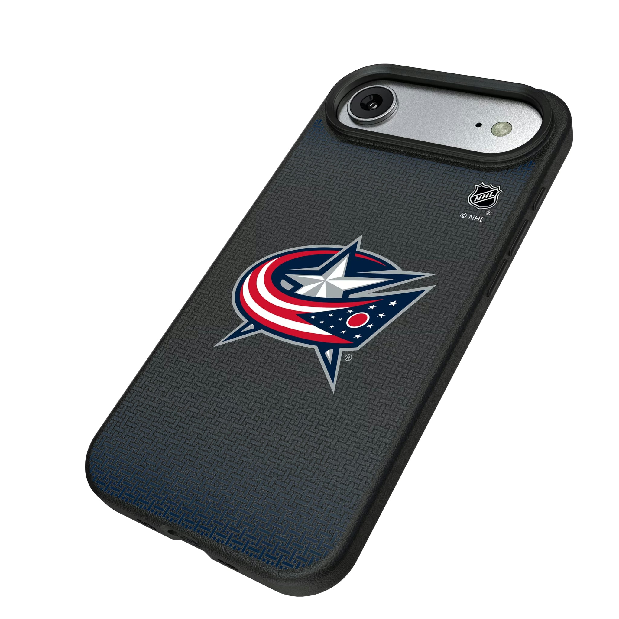 Columbus Blue Jackets Linen iPhone MagSafe Compatible Phone Case for Apple iPhone - Isometric View#Device_iPhone Air