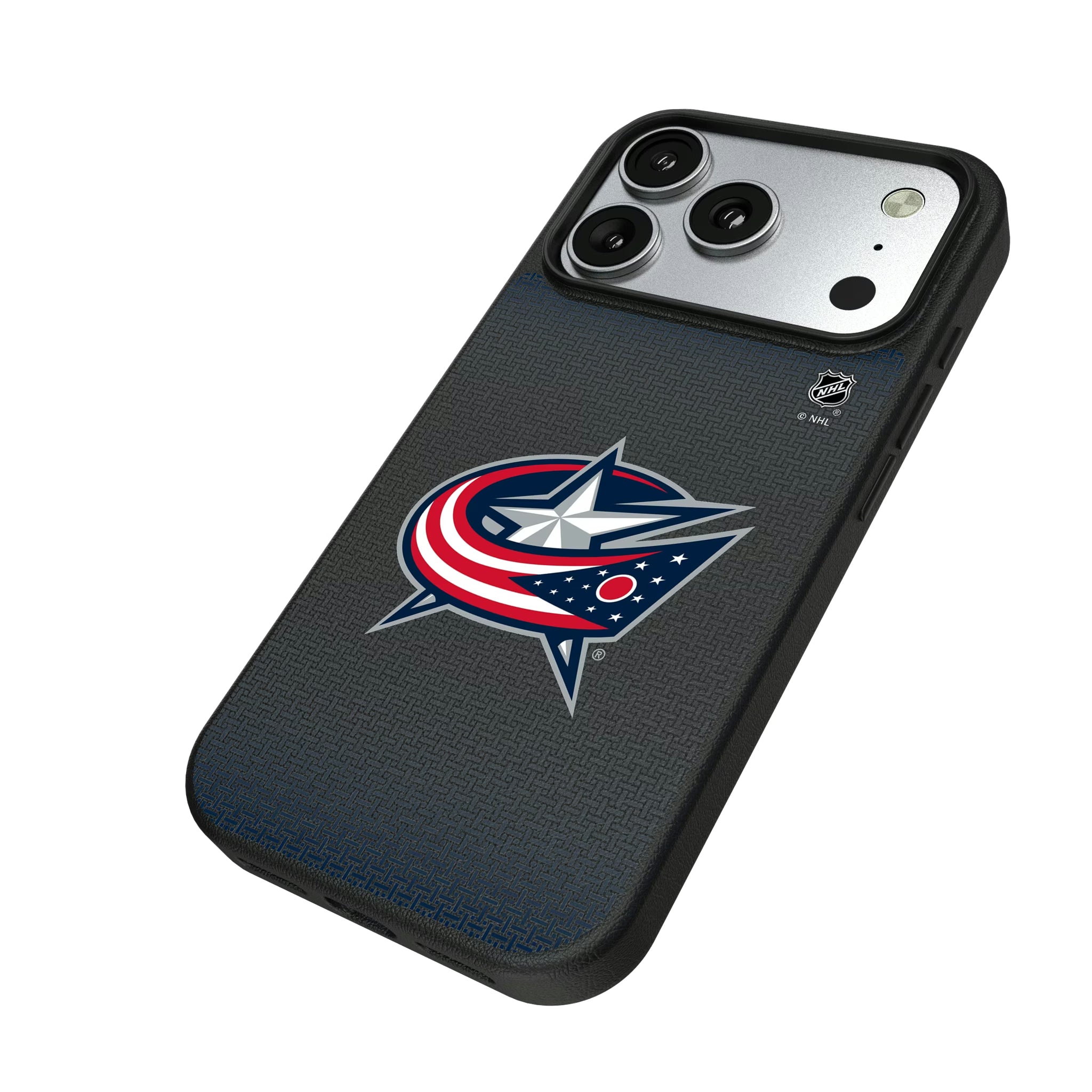 Columbus Blue Jackets Linen iPhone MagSafe Compatible Phone Case for Apple iPhone - Isometric View#Device_iPhone 17 Pro