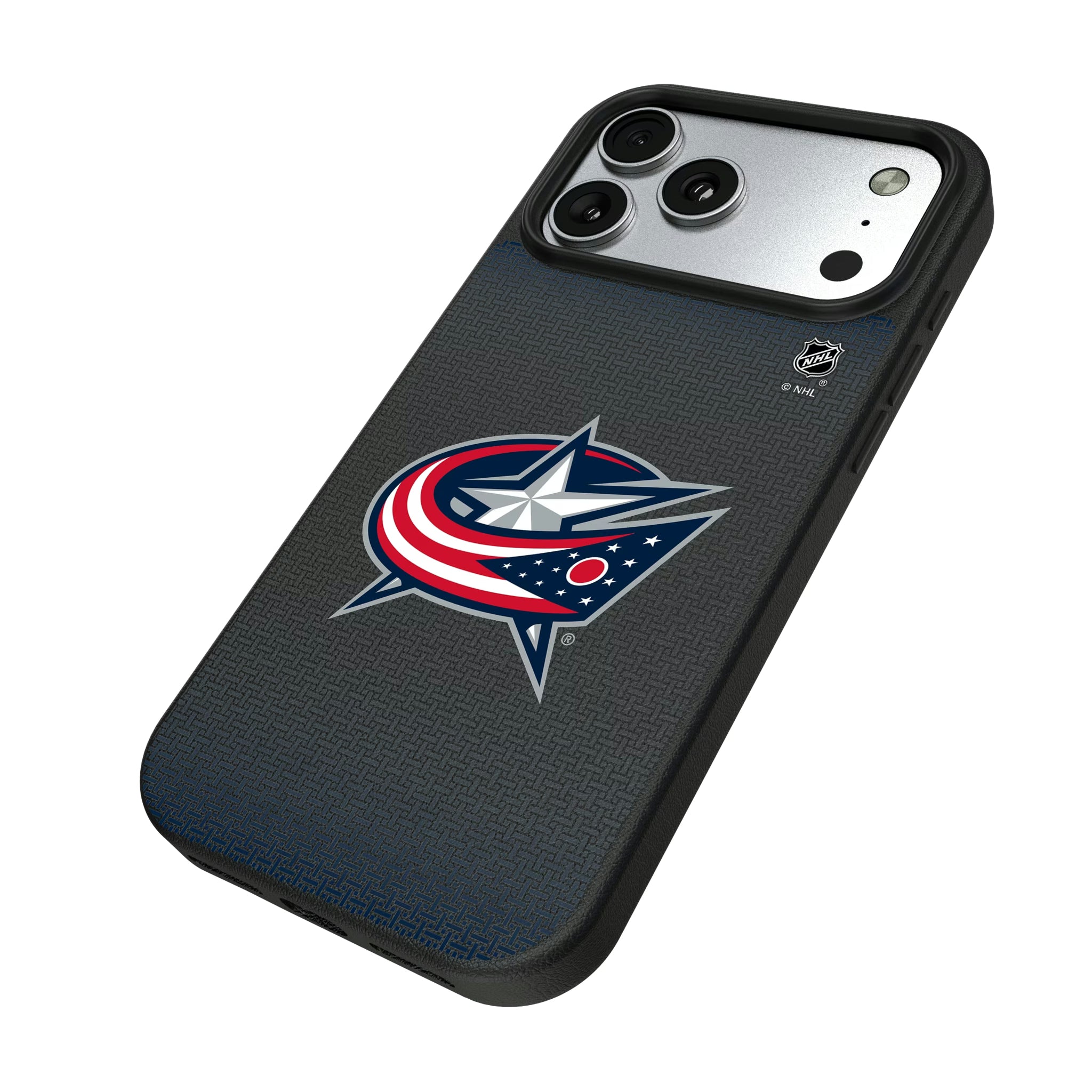 Columbus Blue Jackets Linen iPhone MagSafe Compatible Phone Case for Apple iPhone - Isometric View#Device_iPhone 17 Pro Max