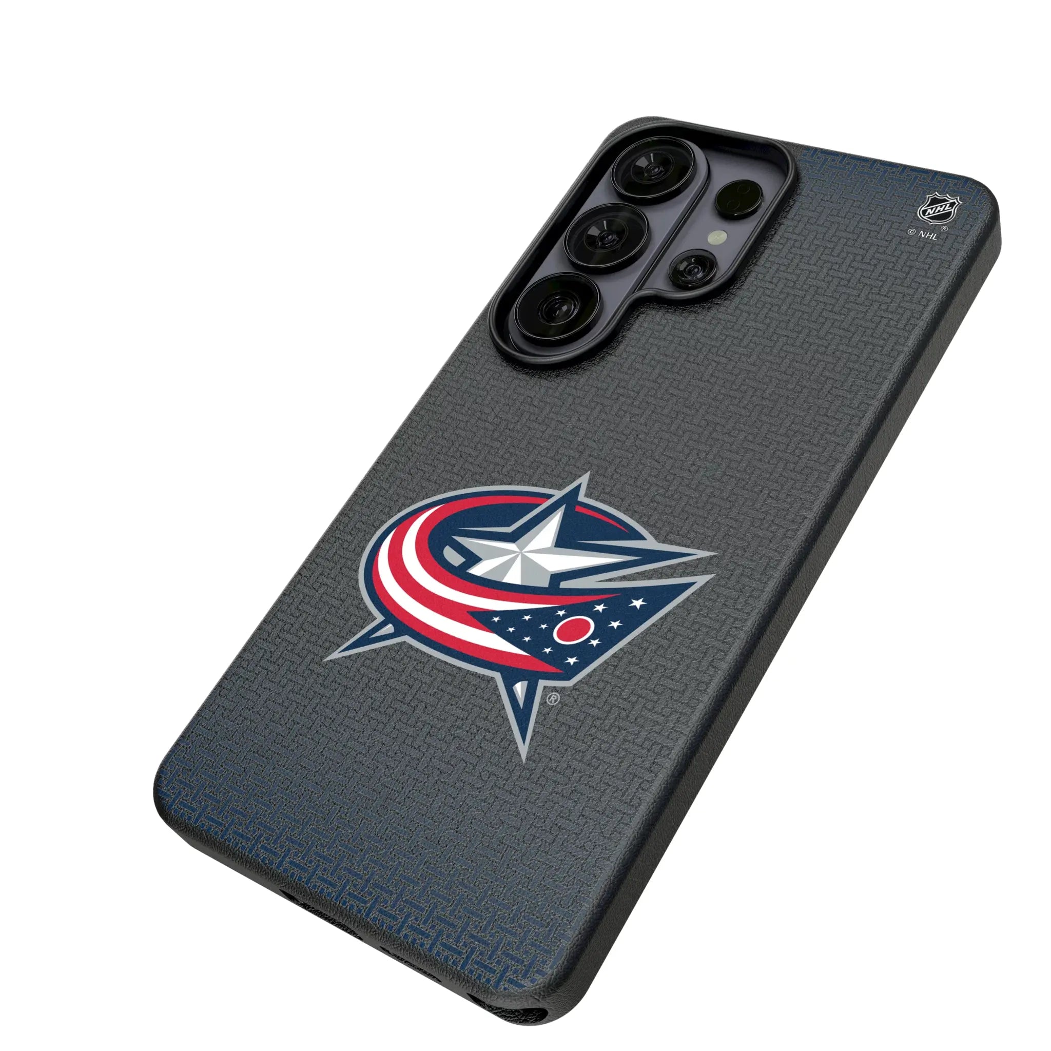 Columbus Blue Jackets Linen Galaxy MagSafe Compatible Phone Case for Samsung Galaxy - Isometric View#Device_Galaxy S26 Ultra
