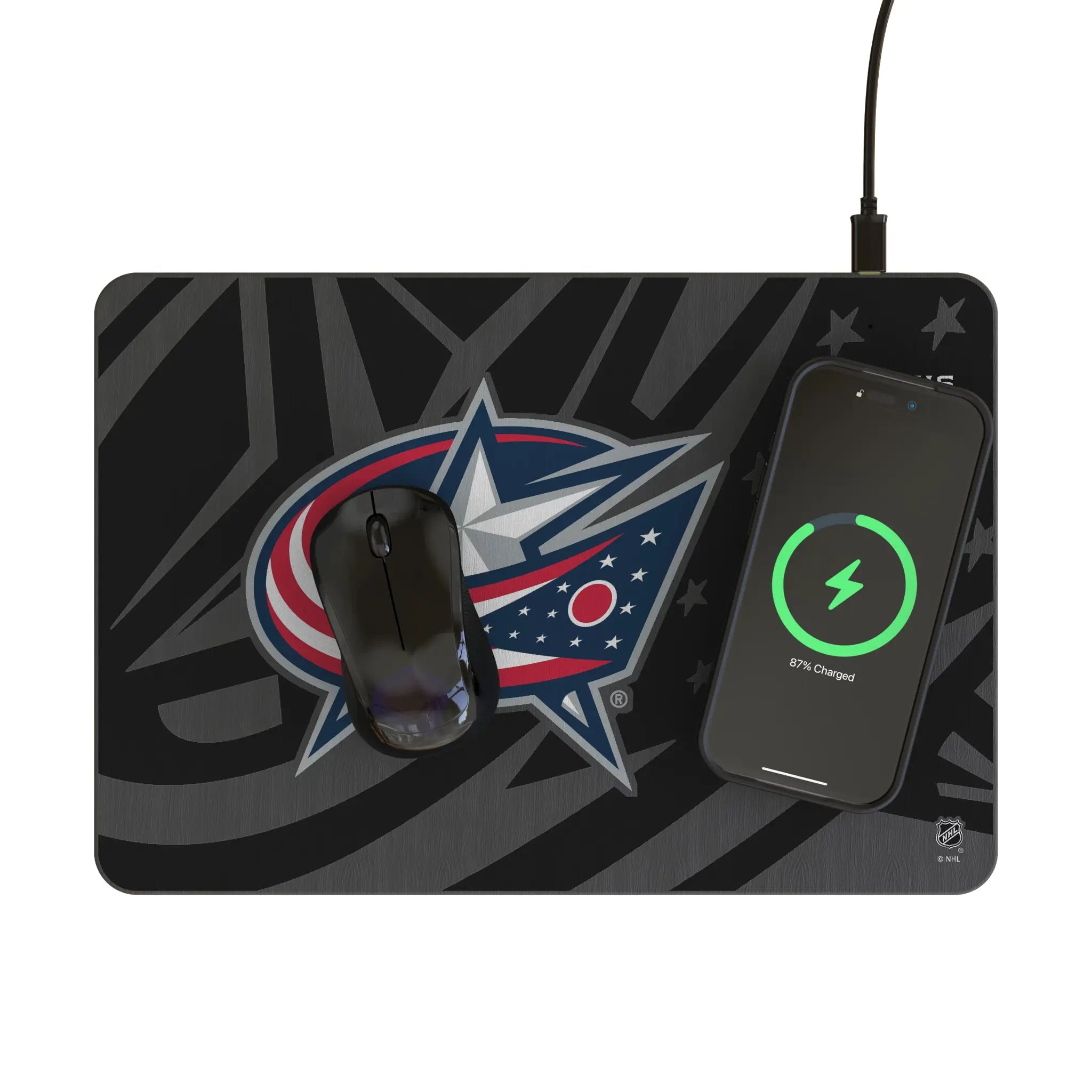 Columbus Blue Jackets Monocolor Tilt 15-Watt Wireless Charger and Mouse Pad - Lifestyle