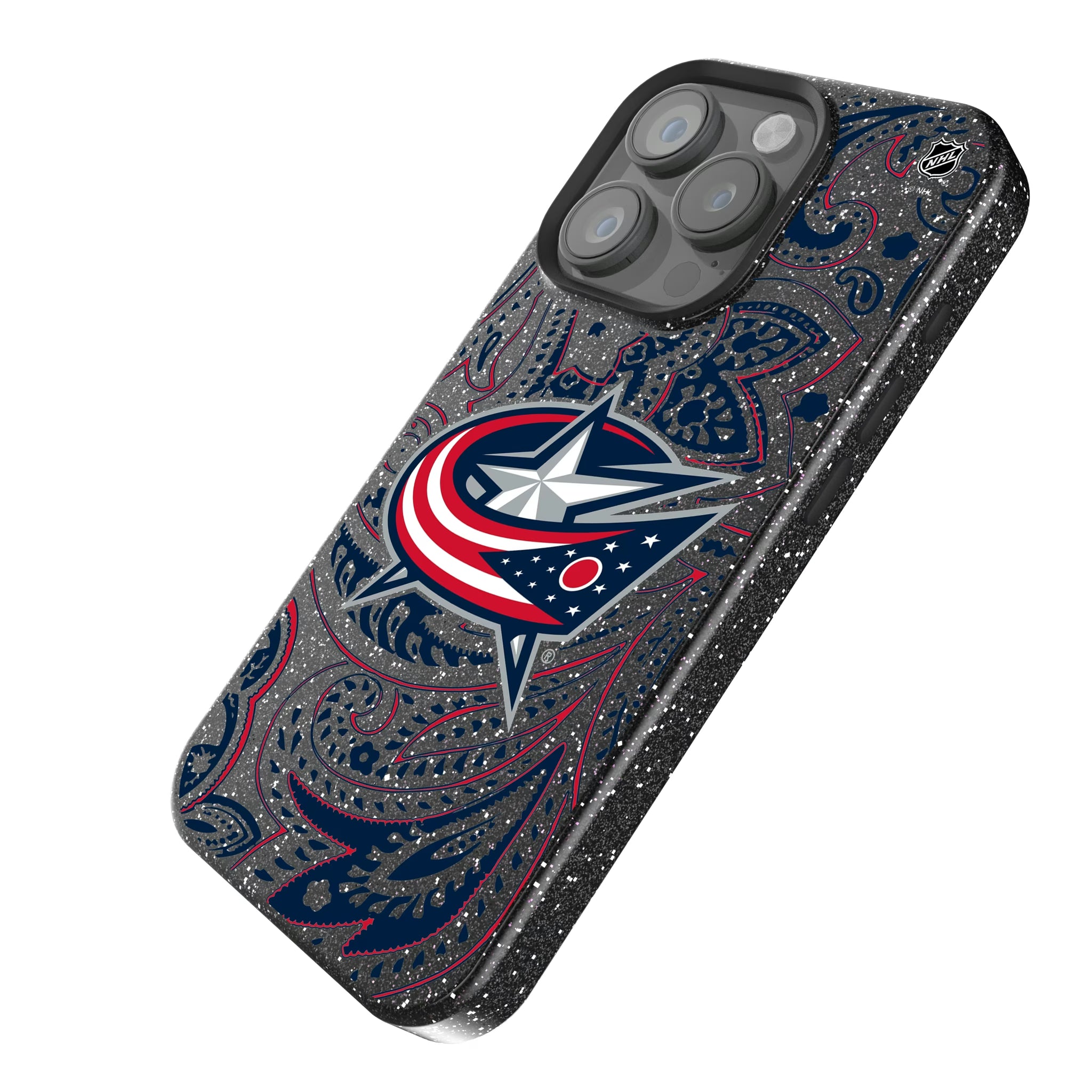 Columbus Blue Jackets Paisley iPhone Bling Phone Case for Apple iPhone - Isometric View