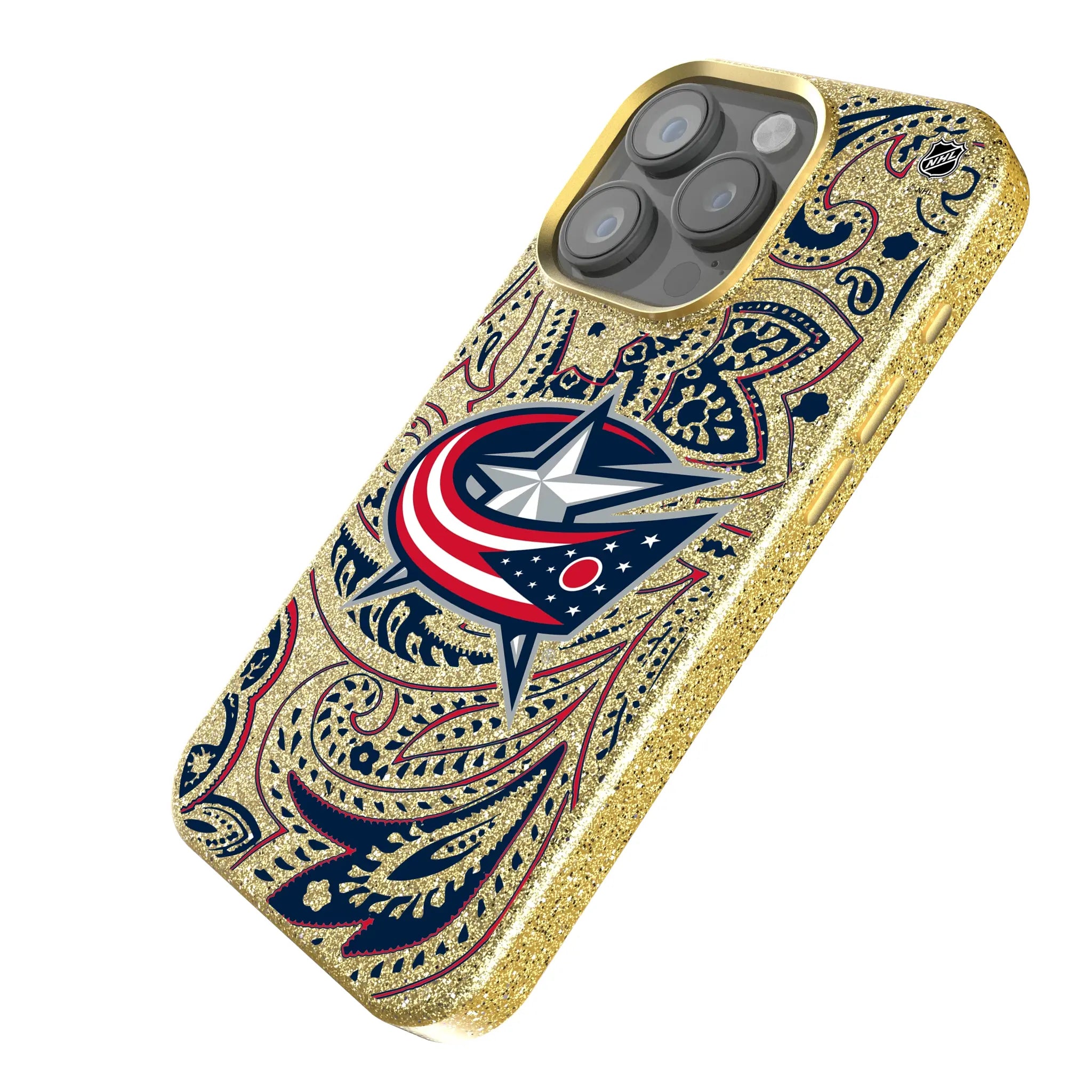 Columbus Blue Jackets Paisley iPhone Bling Phone Case for Apple iPhone - Isometric View
