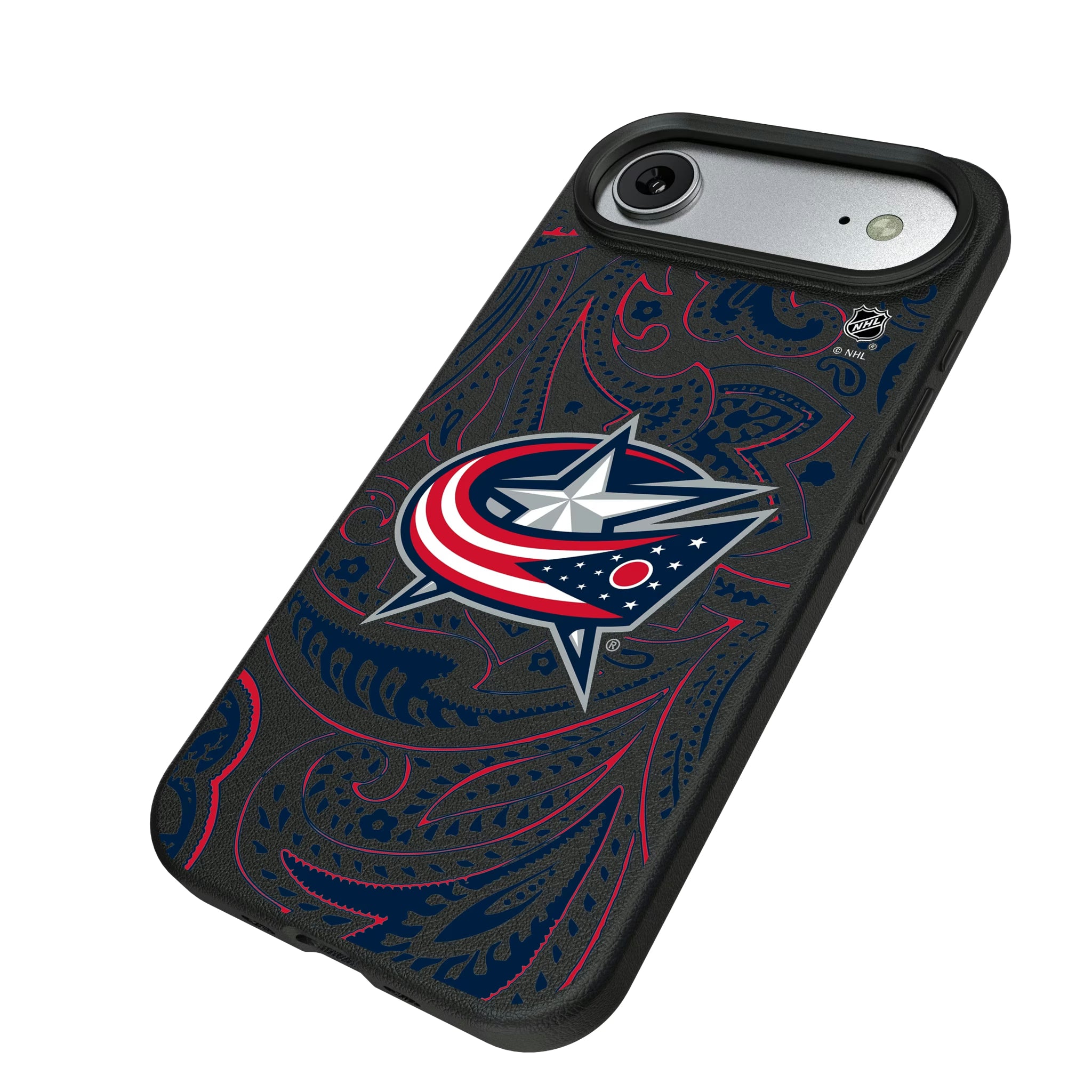 Columbus Blue Jackets Paisley iPhone MagSafe Compatible Phone Case for Apple iPhone - Isometric View#Device_iPhone Air