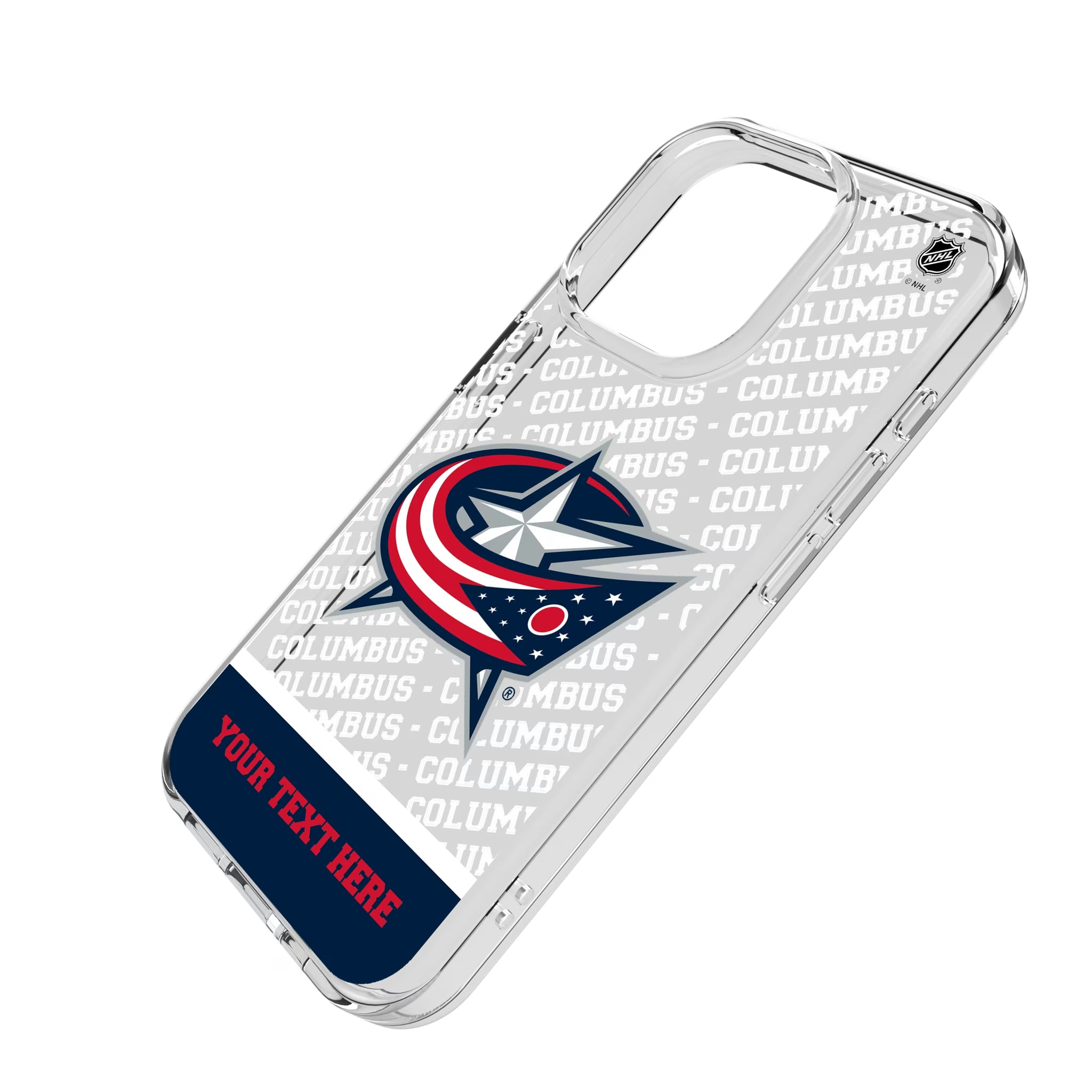 Columbus Blue Jackets Personalized EndZone Plus iPhone Clear Phone Case for Apple iPhone - Isometric View