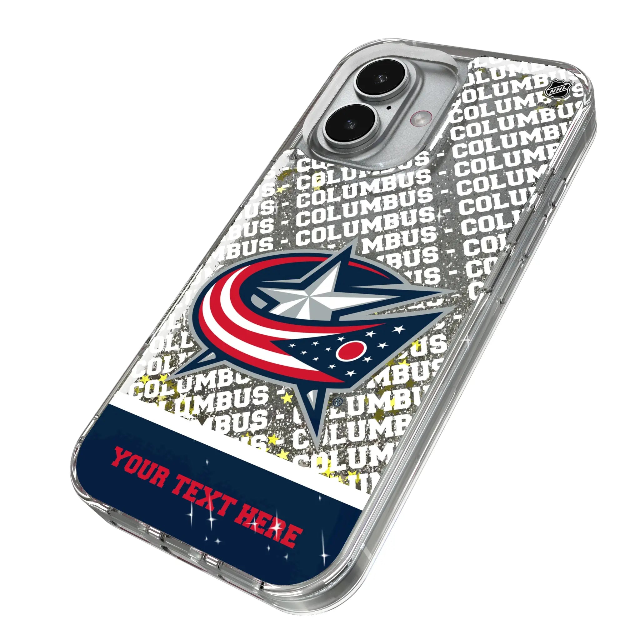 Columbus Blue Jackets Personalized EndZone Plus iPhone Glitter Phone Case for Apple iPhone - Isometric View