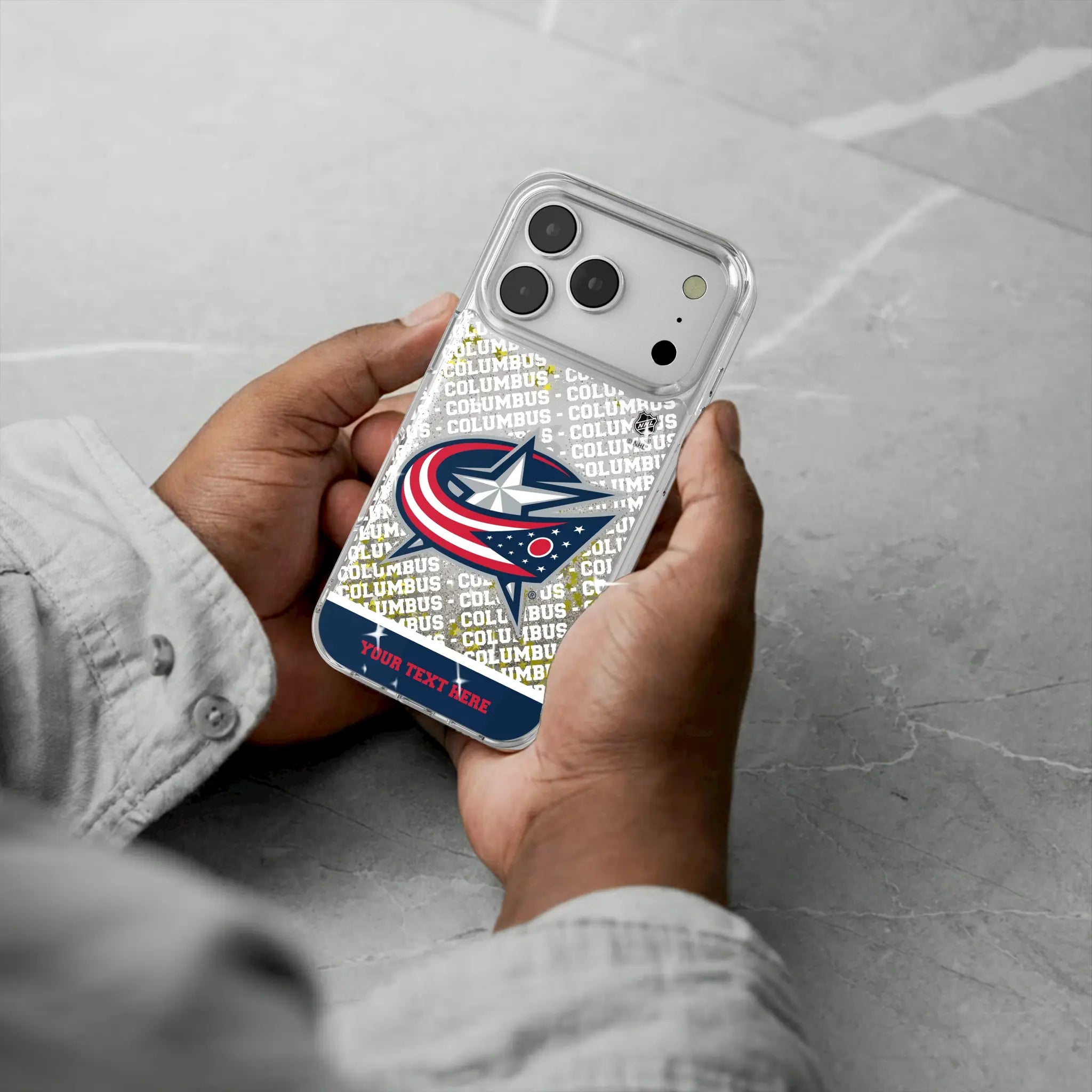 Columbus Blue Jackets Personalized EndZone Plus iPhone Glitter Phone Case for Apple iPhone - Lifestyle#Device_iPhone 17 Pro