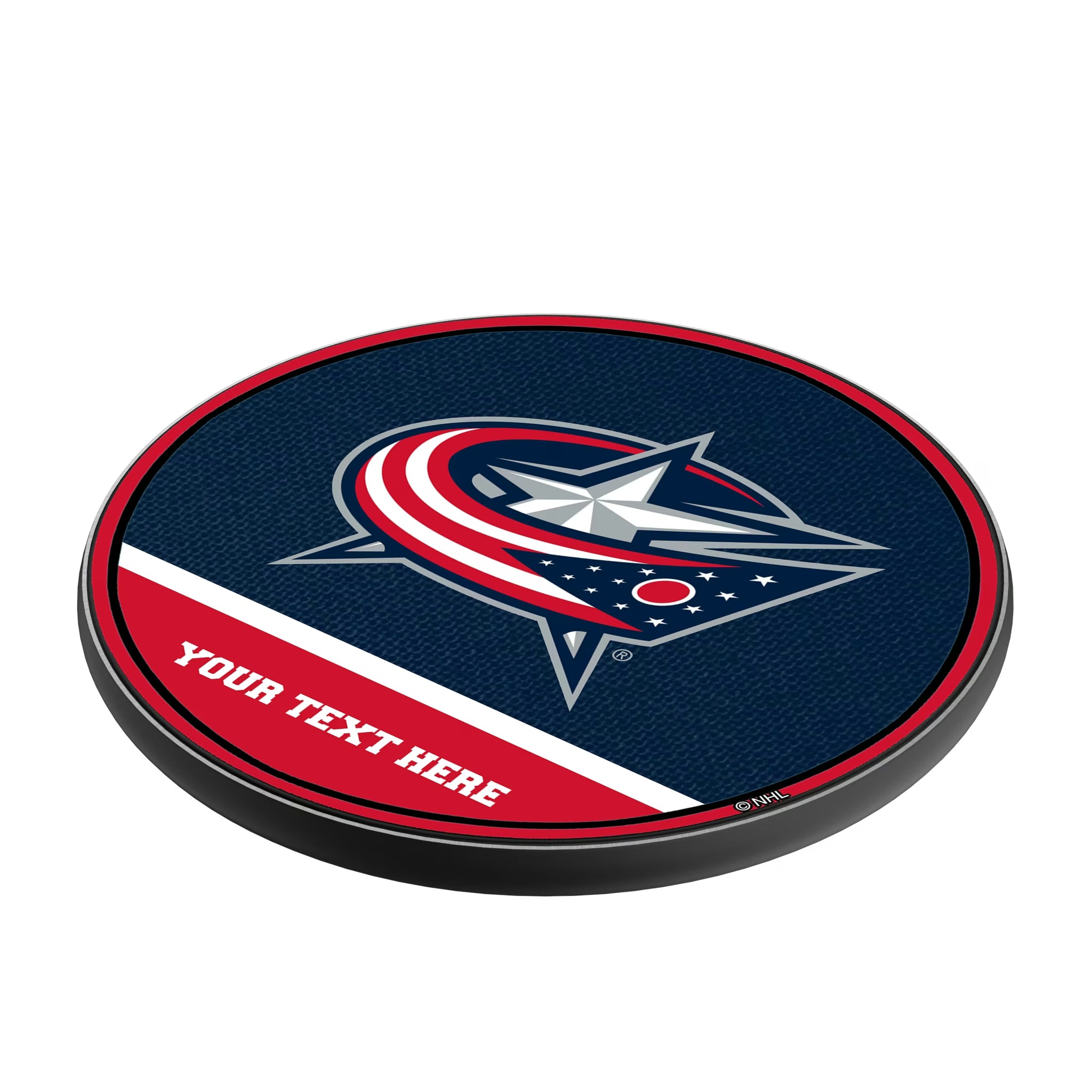 Columbus Blue Jackets Personalized Endzone Solid 15-Watt Wireless Charger - Isometric View